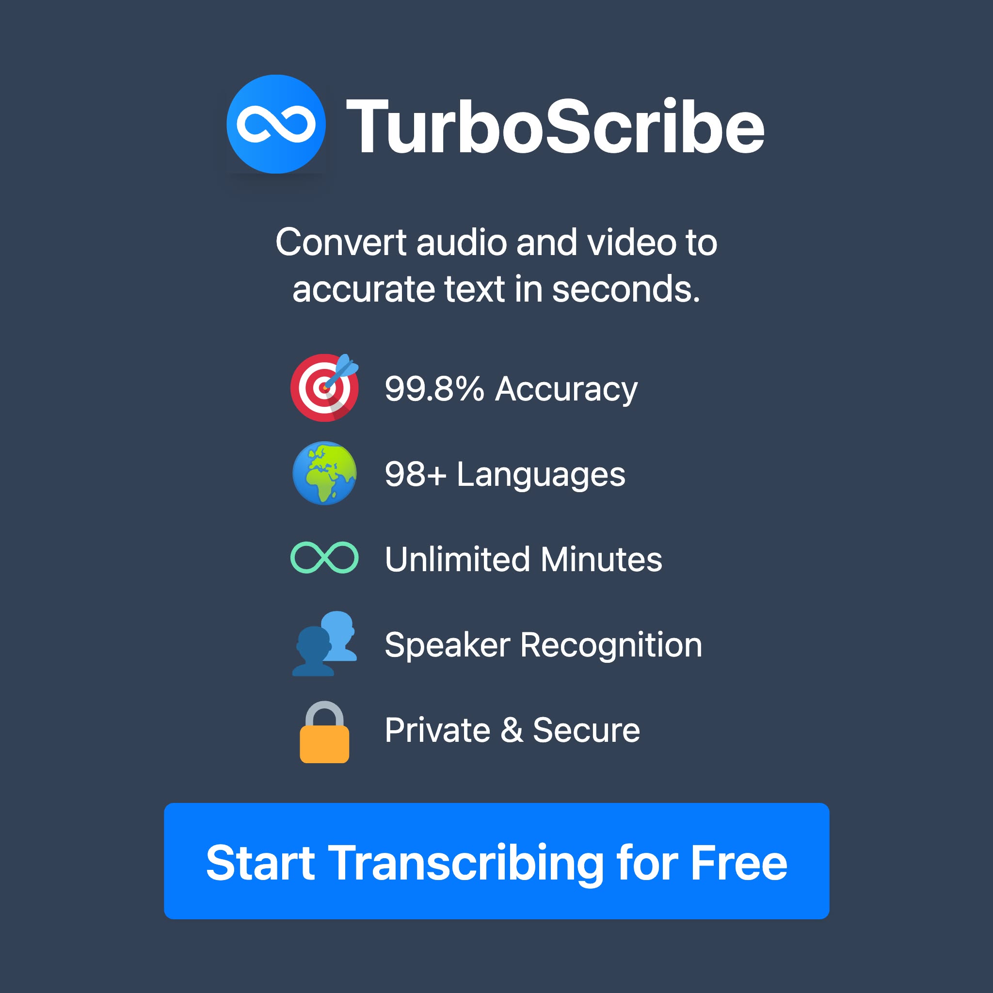 TurboScribe Facebook ad: Transcribe Audio and Video to Text