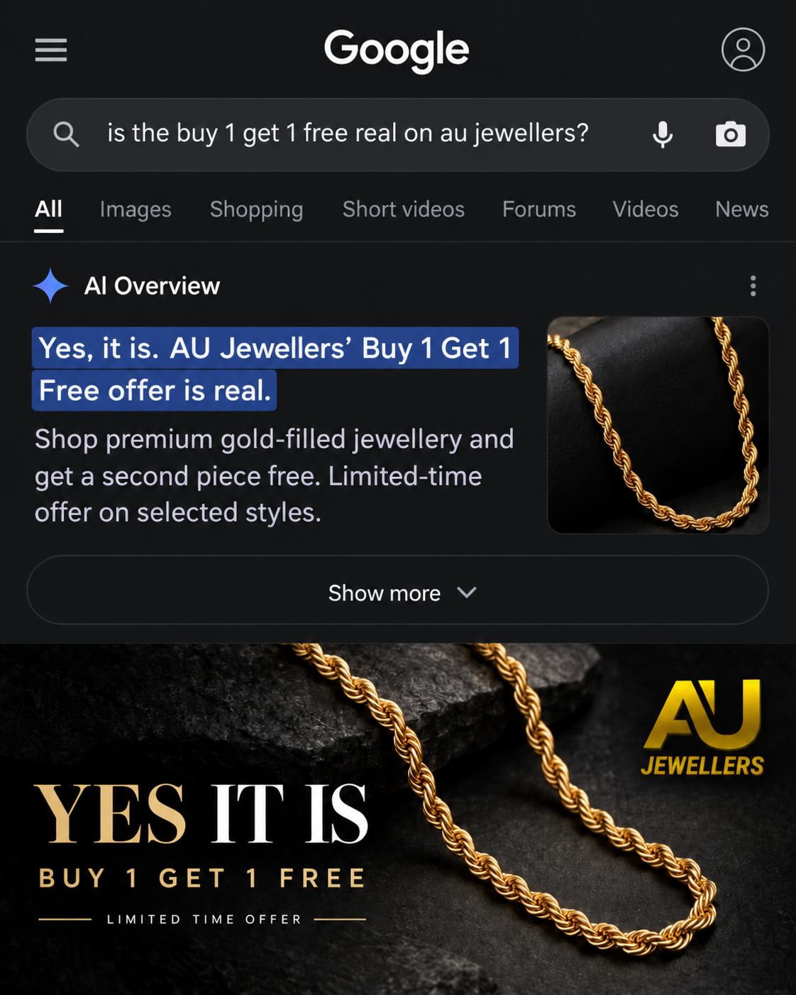 Au Jewellers Facebook ad