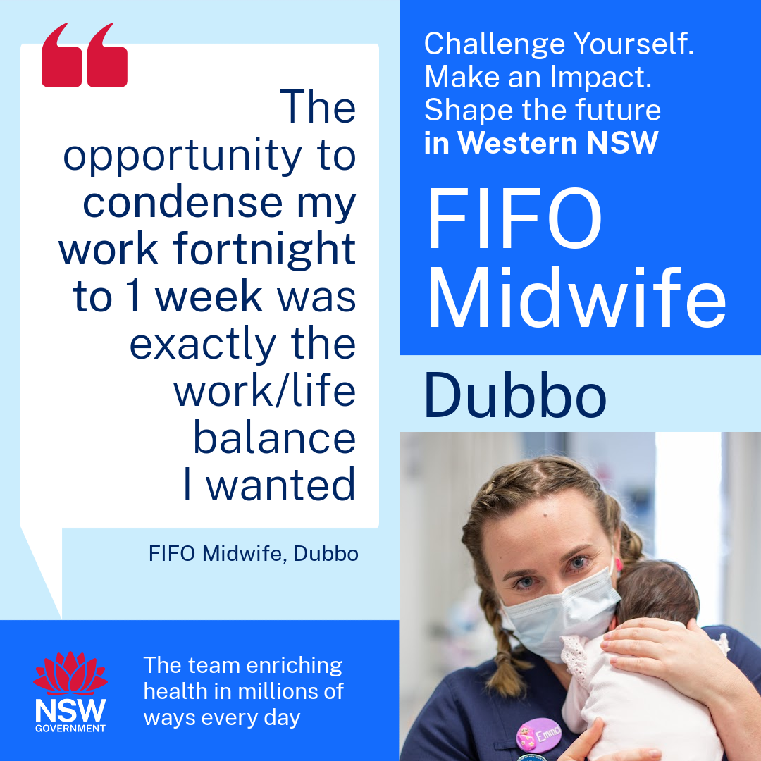 Western NSW Health Jobs Facebook ad: Midwifery that keeps your skills sharp and your…