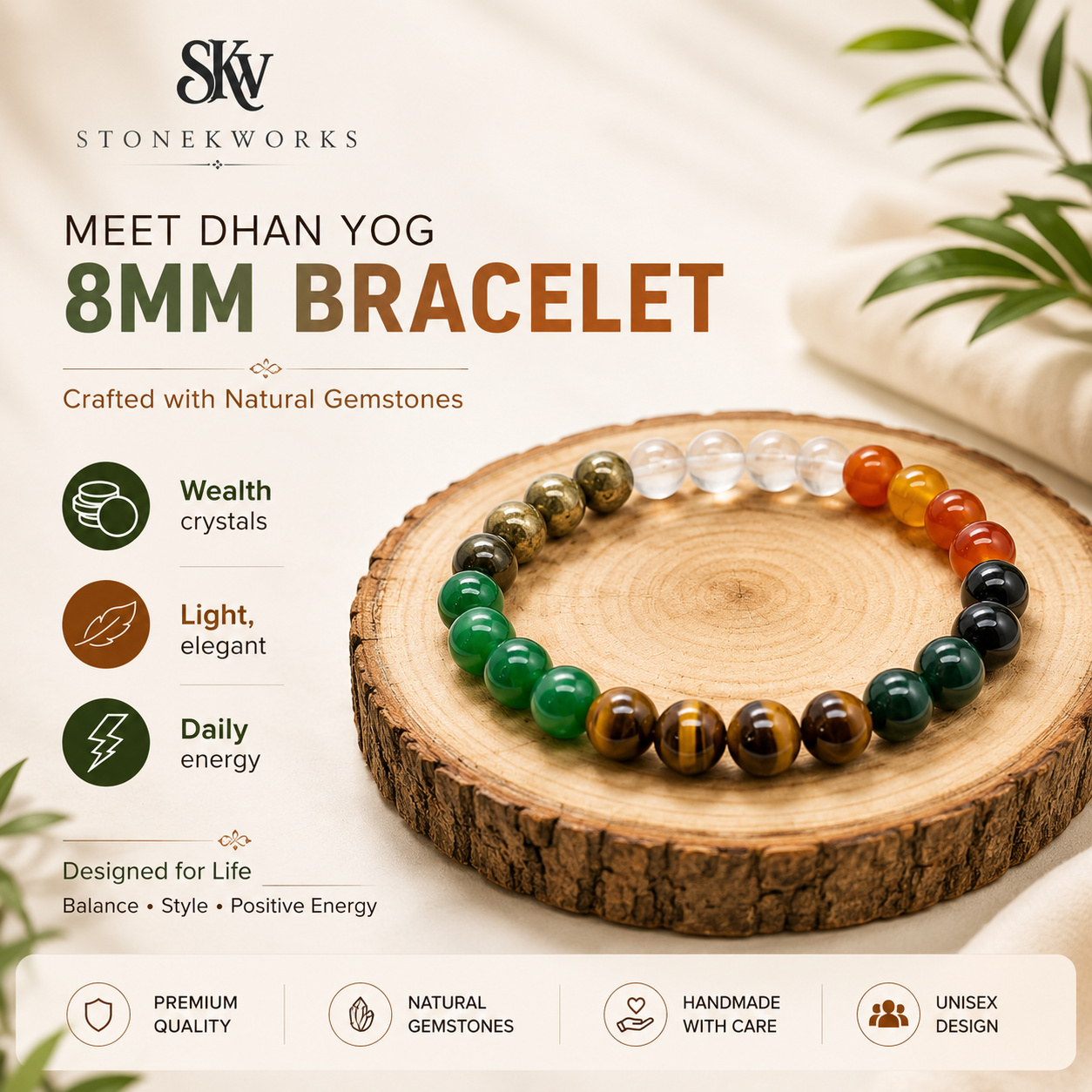 StoneKworks Facebook ad: Buy Multicolor Pyrite Stone Bead Gemstone Bracelet!