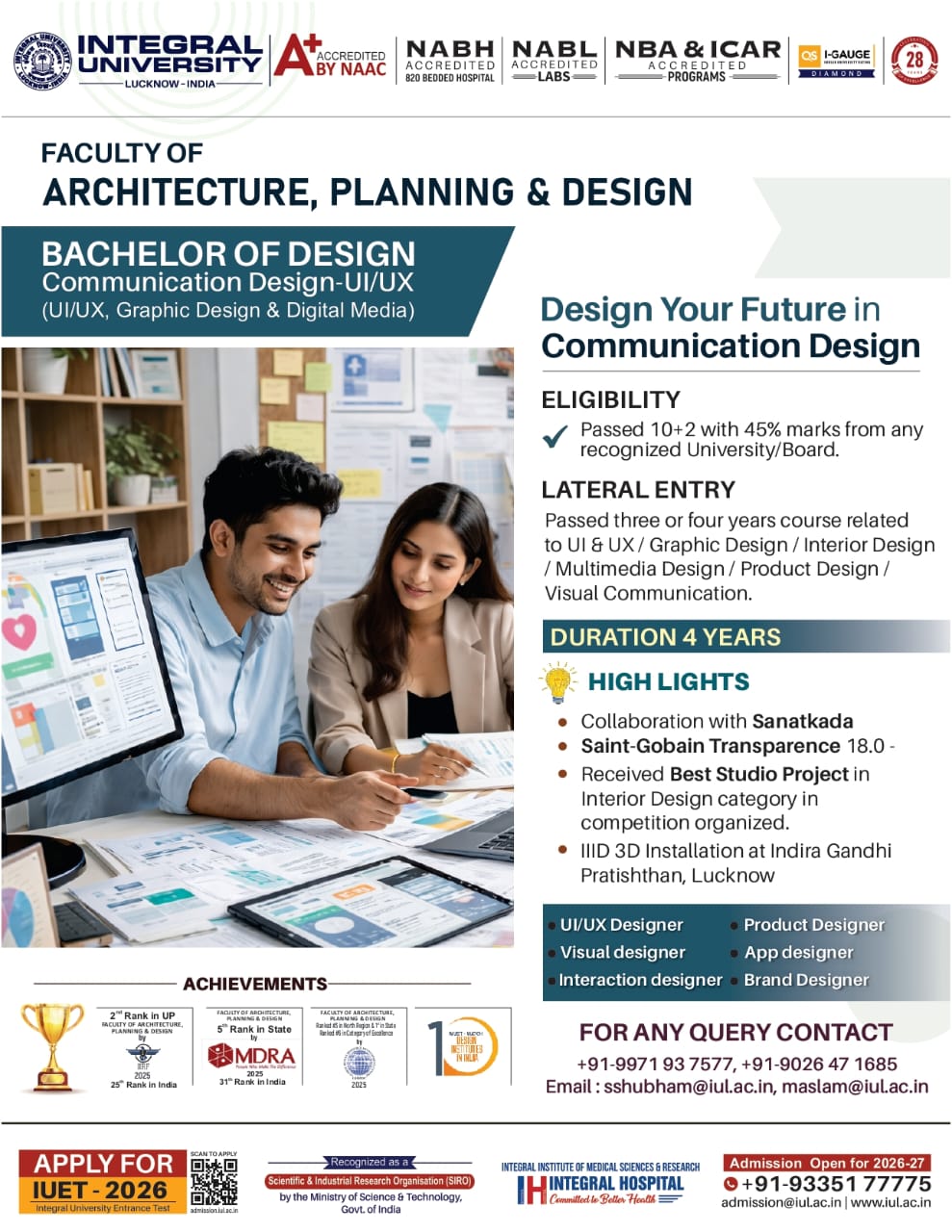 Integral University Facebook ad: Design the Future with Creativity & Innovation.
