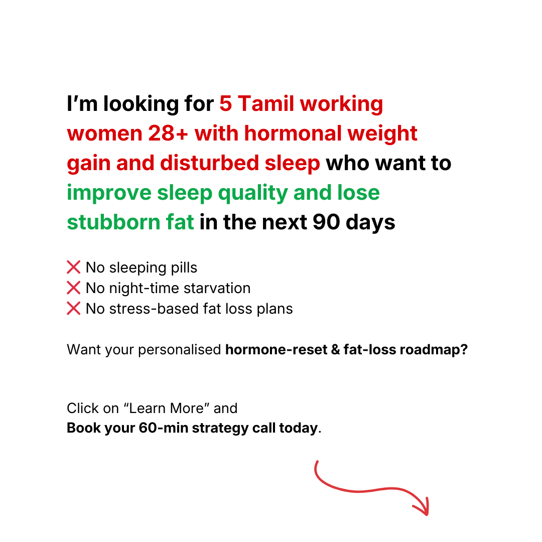 Coach Nasrien Facebook ad: For Tamil Working Women 28+: Lose Belly Fat Without Strict…