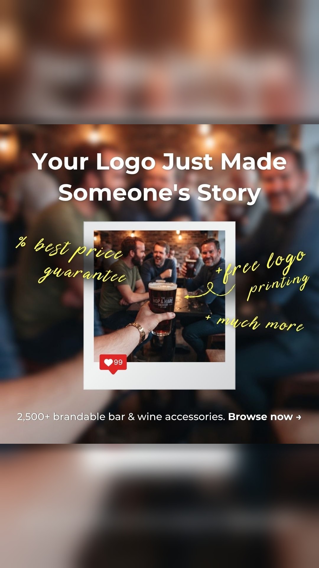wine-n-gear Facebook ad: Brand Your Business with Top-Quality Wine & Bar Accessories!