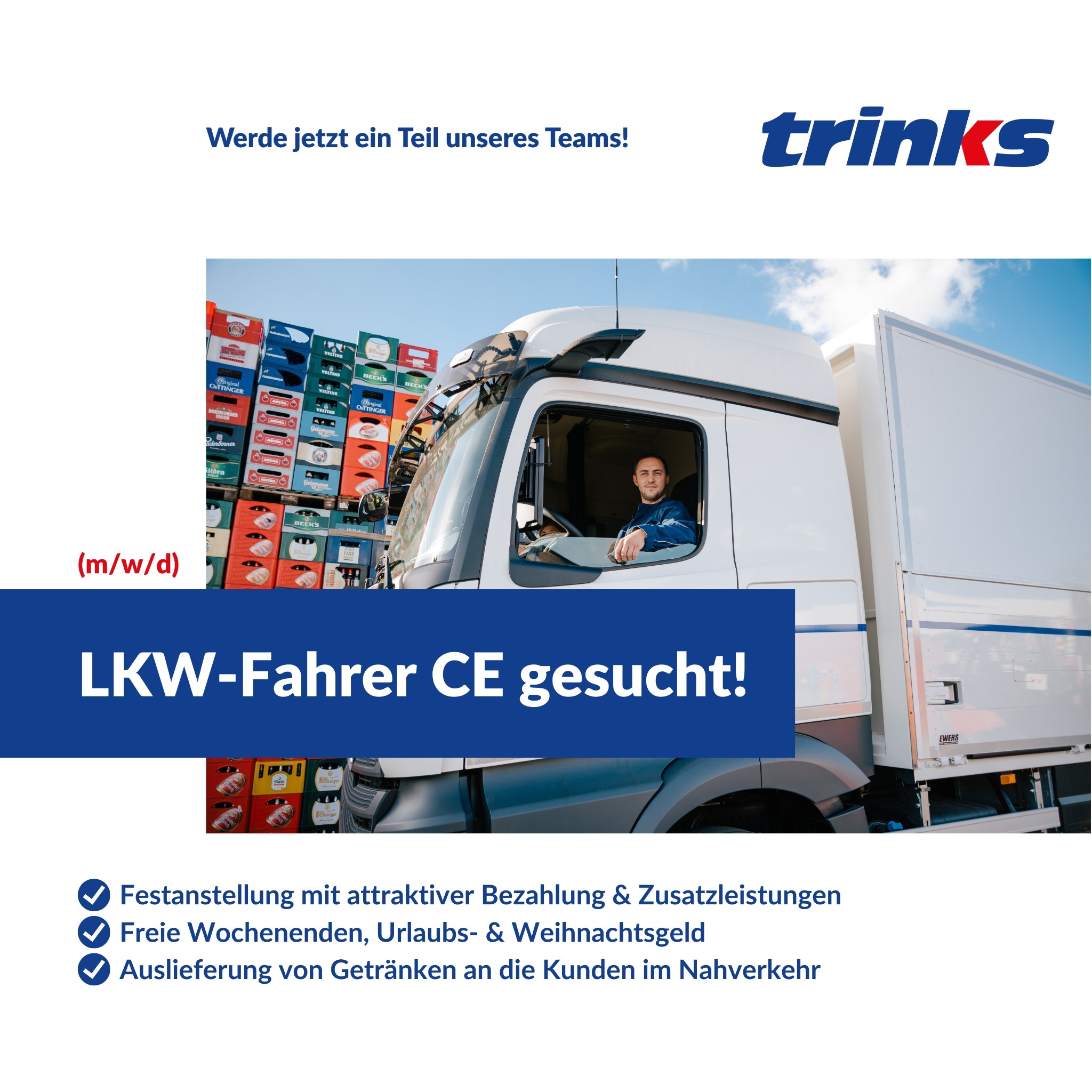Simplejobs Facebook ad: Feierabend um 14 Uhr! Werde LKW-Fahrer (m/w/d) in Hamburg.