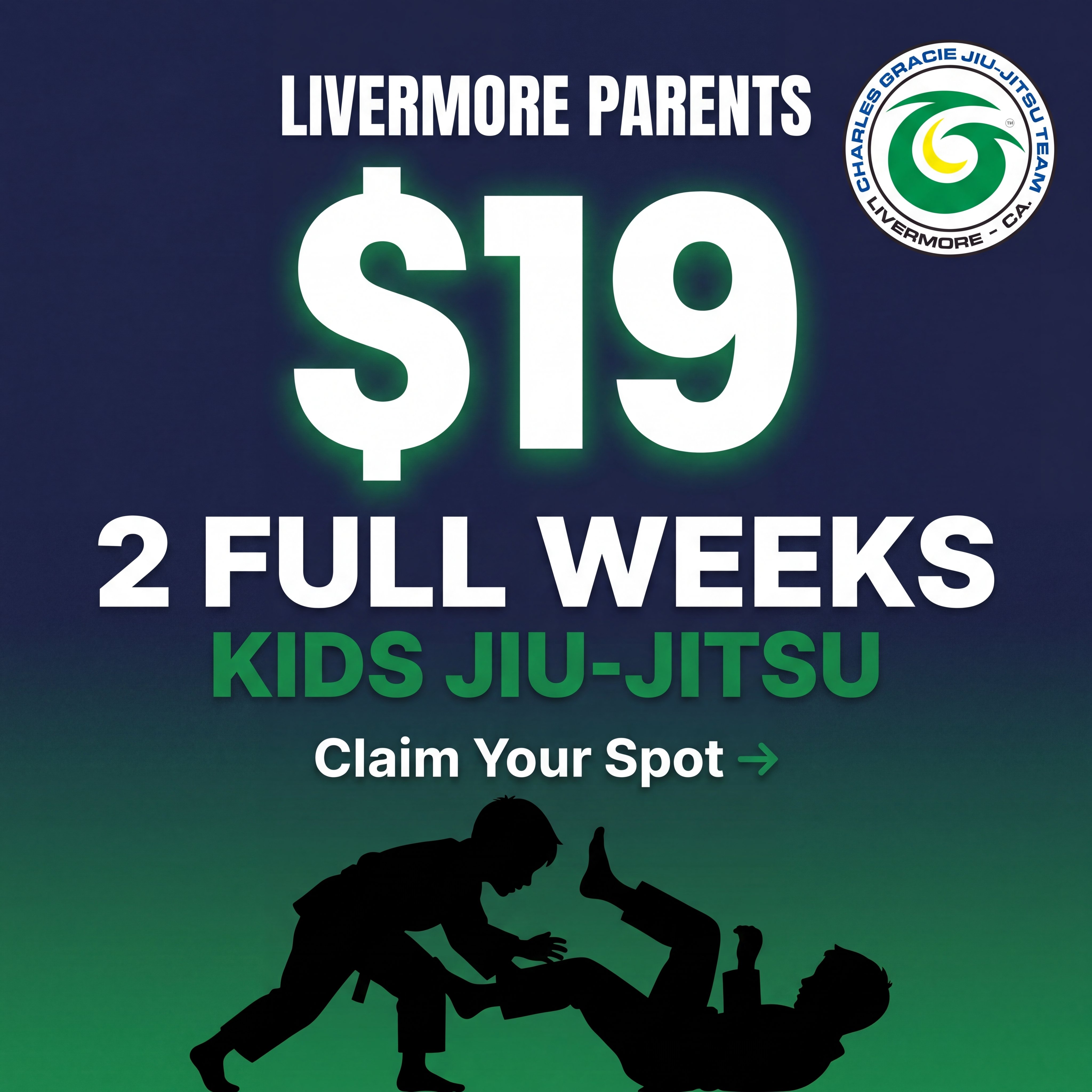 Charles Gracie Jiu-Jitsu Academy Livermore Facebook ad: 2 Full Weeks of Jiu-Jitsu, Just $19