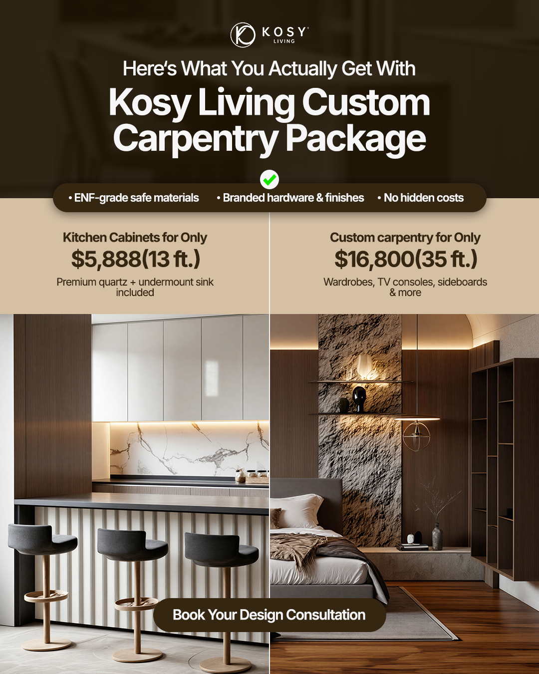 Kosy Living Singapore Facebook ad: Kitchen & Carpentry Package