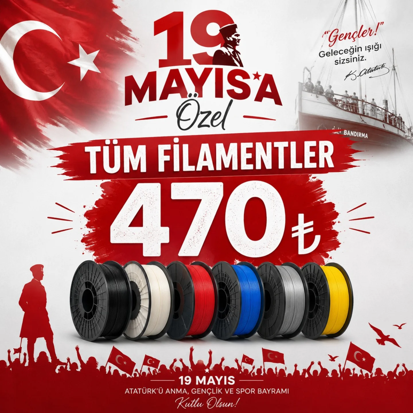 Optipoly Filament Facebook ad: 19 Mayıs Atatürk'ü Anma,Gençlik ve Spor Bayramımız kutlu…