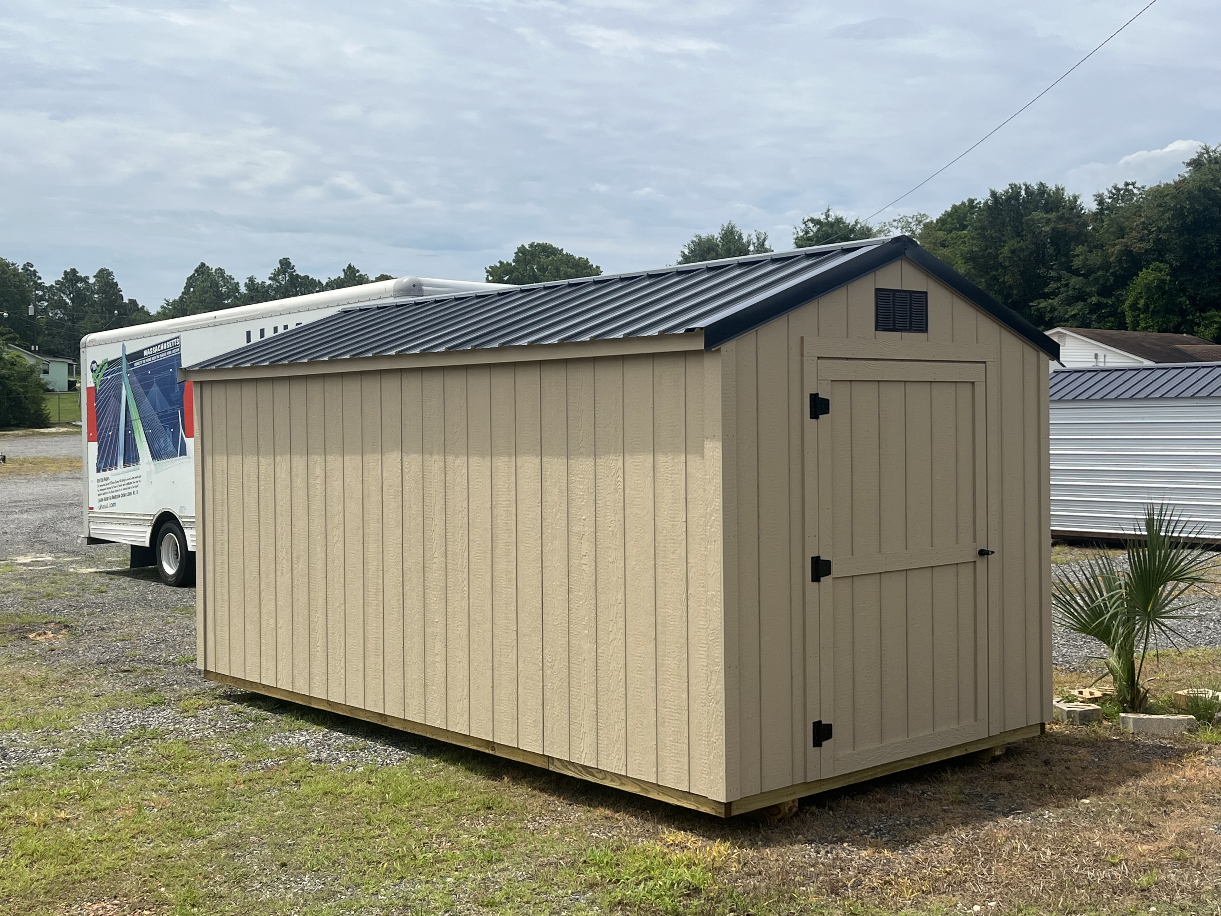 HappyDog Custom Kennels Facebook ad: New 8x16 sheds only $2999+ tax or as…