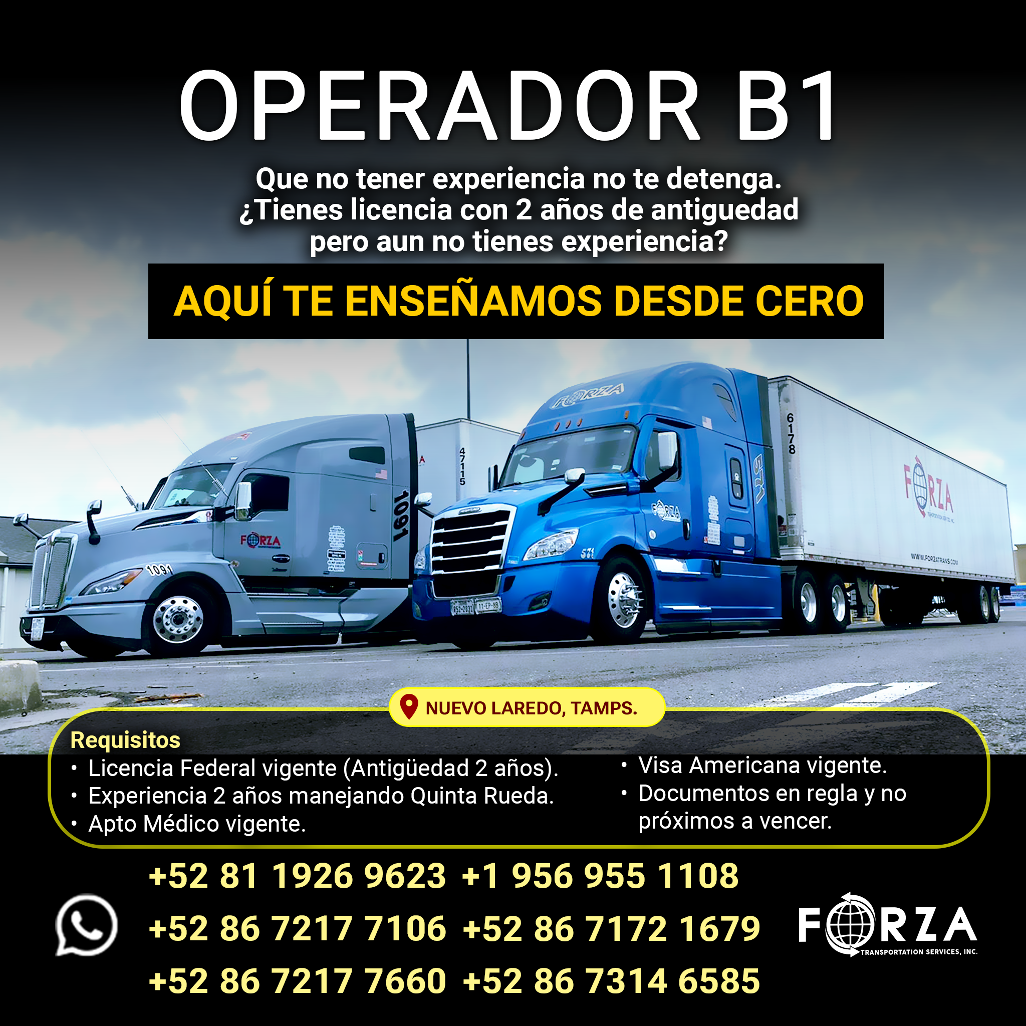 Force One Transportation Services Facebook ad: Operador Quinta Rueda: Es tu momento para ser B1. Te…