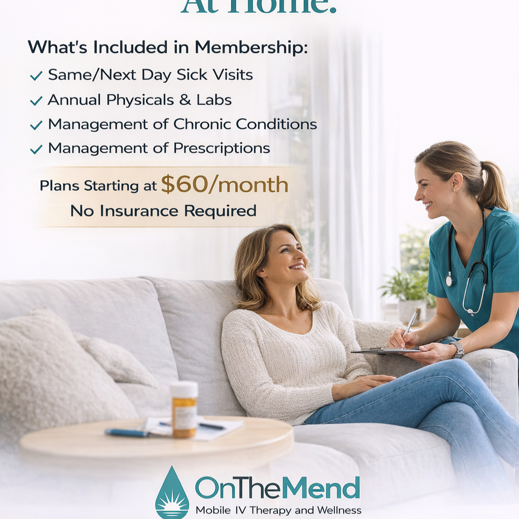 On The Mend Mobile IV Therapy & Wellness Facebook ad: Primary Care at Home-Starting at $60/Month