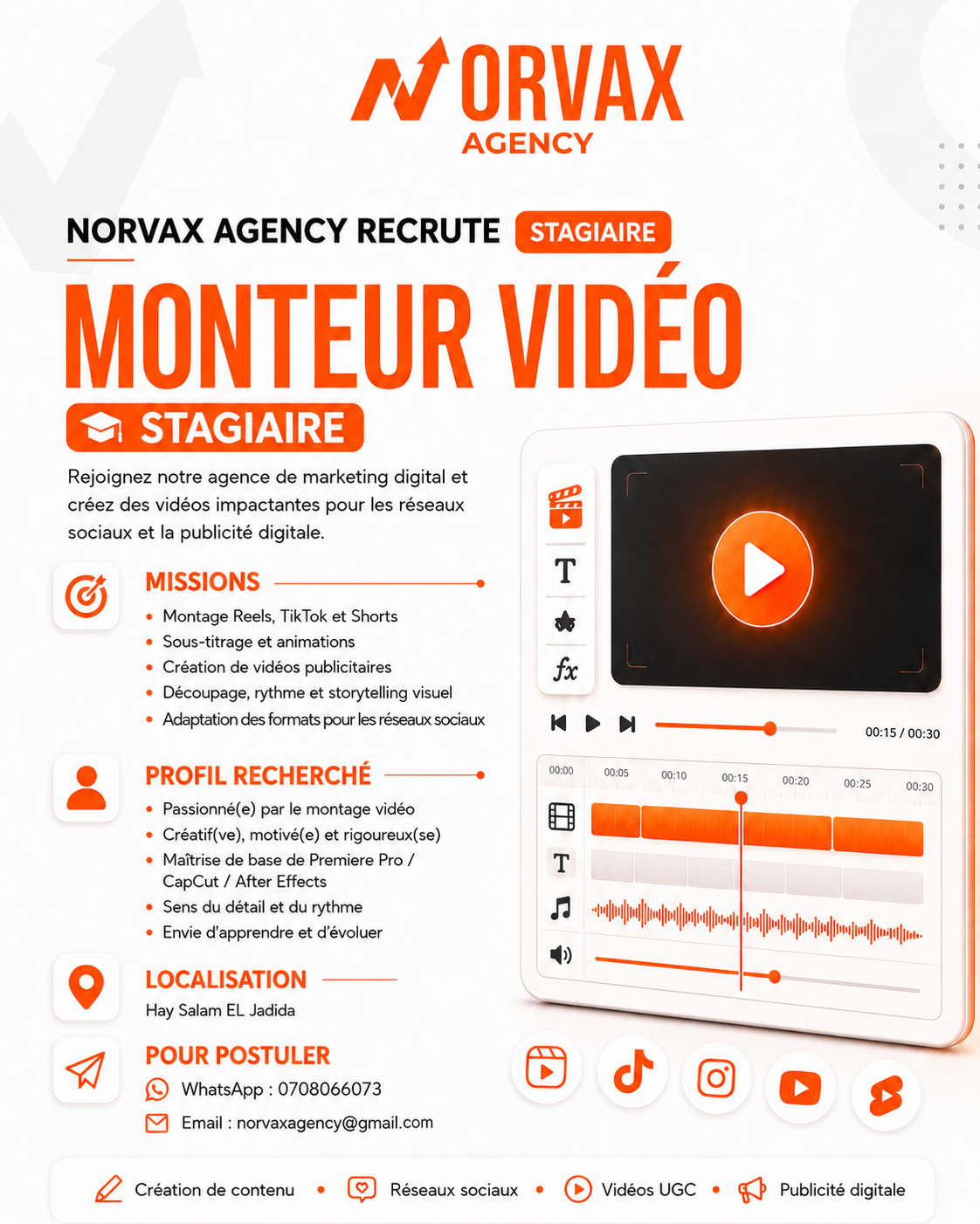 Norvax Agency Facebook ad: NORVAX AGENCY RECRUTE DES STAGIAIRES