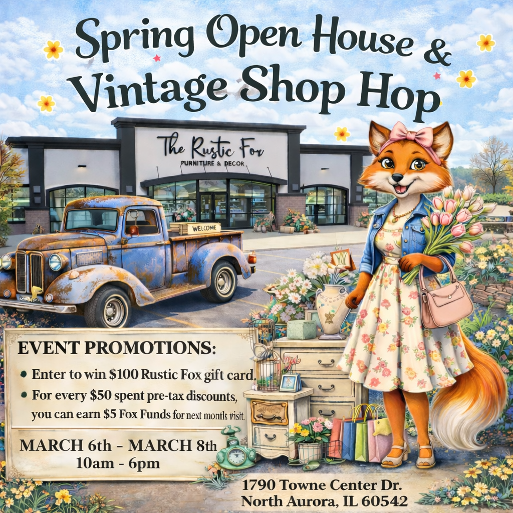 The Rustic Fox Facebook ad: Spring Open House & Vintage Shop Hop