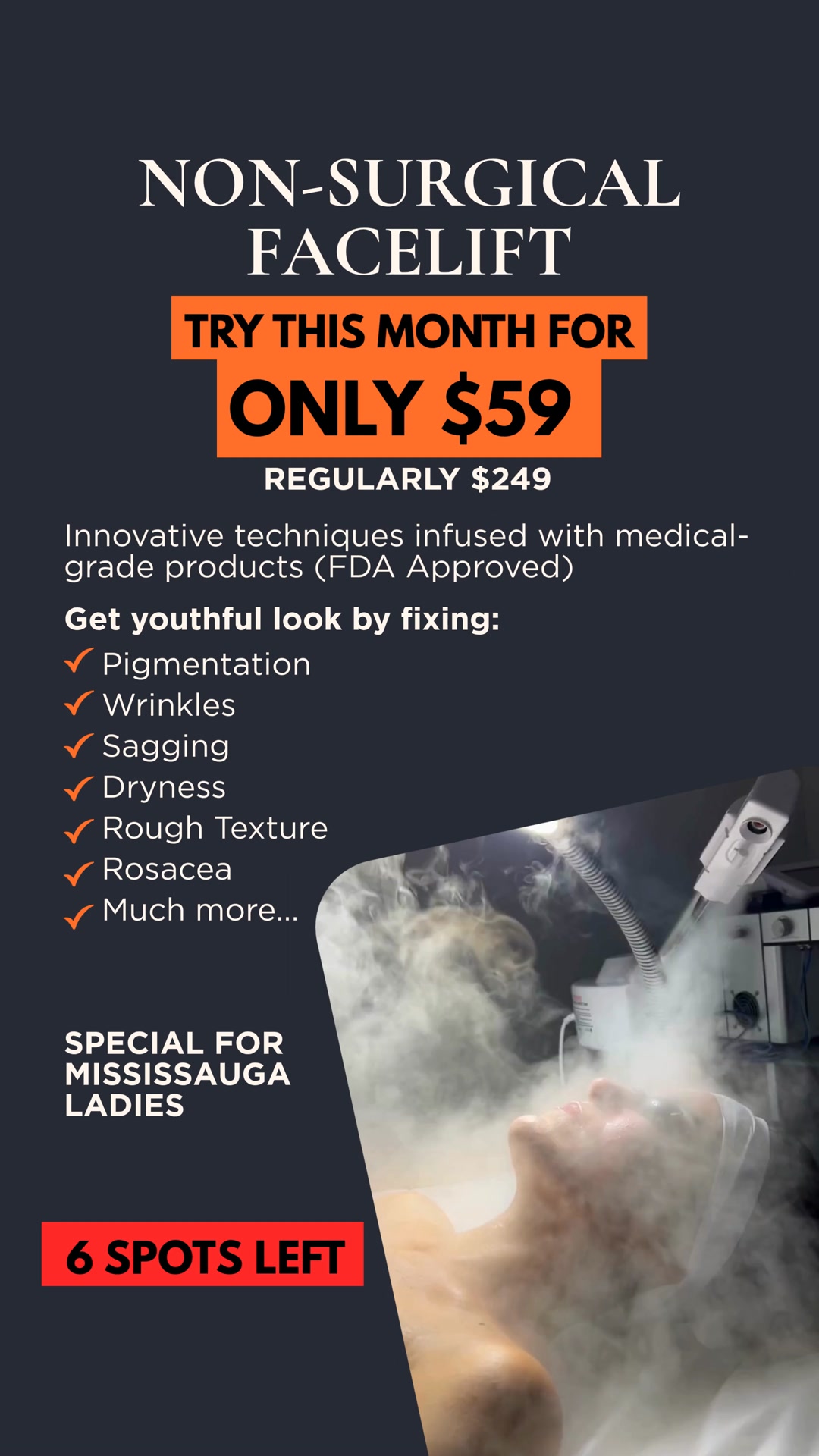 Skin Care Clinic Facebook ad: LIMITED SPOTS