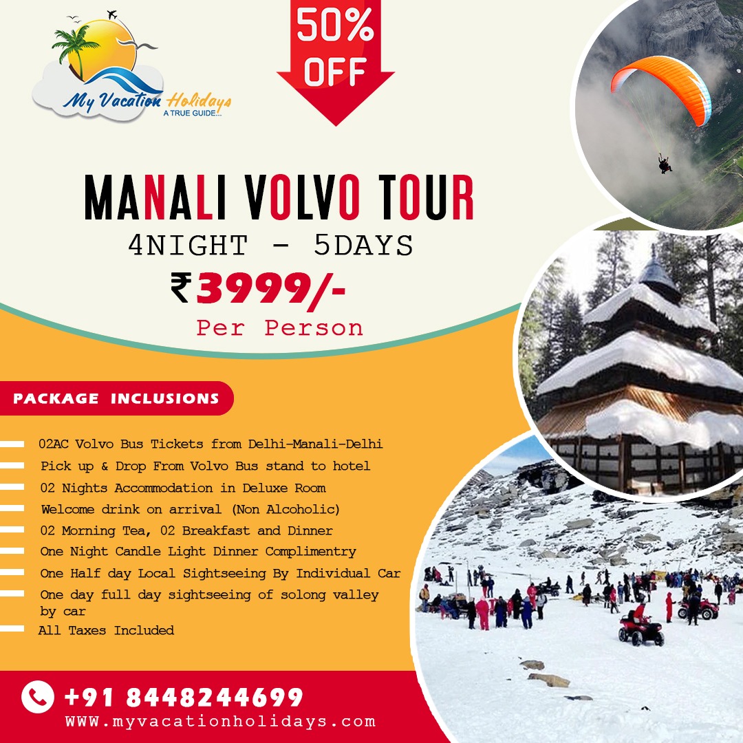 My vacation holidays Facebook ad: Book Manali Volvo Tour Starts @3,999 Pp Only