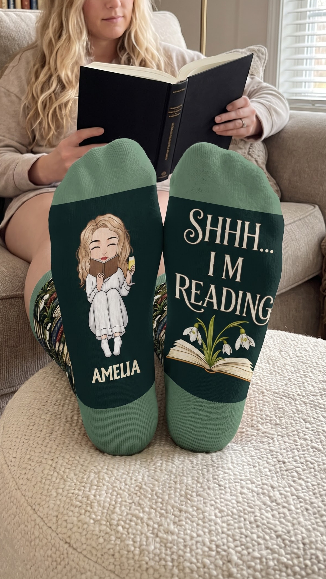 Gift Soul Facebook ad: For book lovers, these personalized crew socks add…