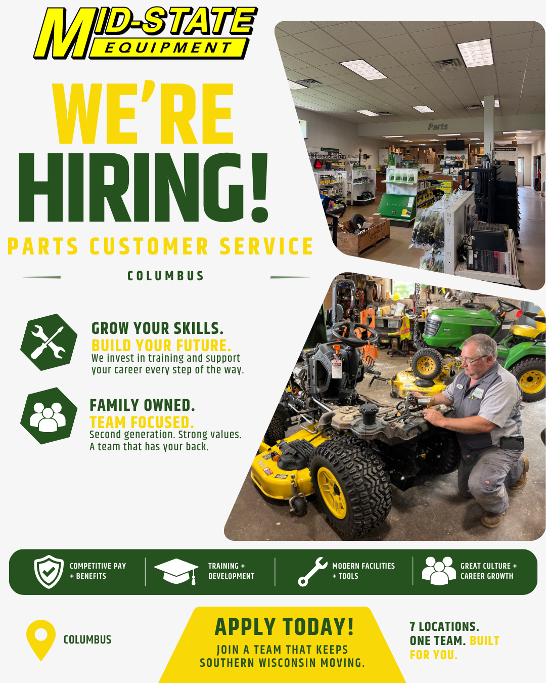 Mid-State Equipment Facebook ad: Hiring: Parts Person
