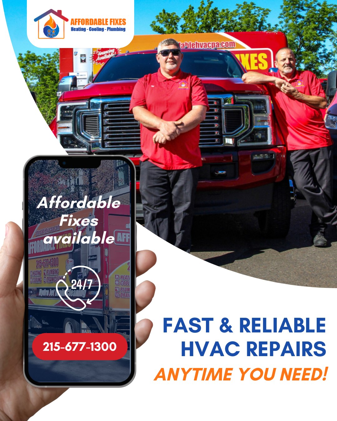 Affordable Fixes heating cooling plumbing Facebook ad
