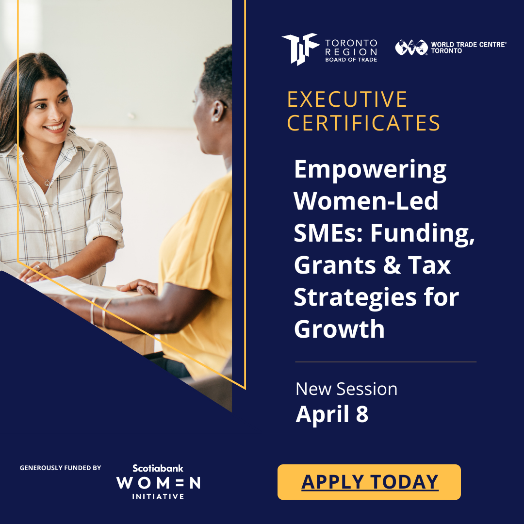World Trade Centre Toronto Facebook ad: Empowering Women in Business: Finance & Funding Strategies.