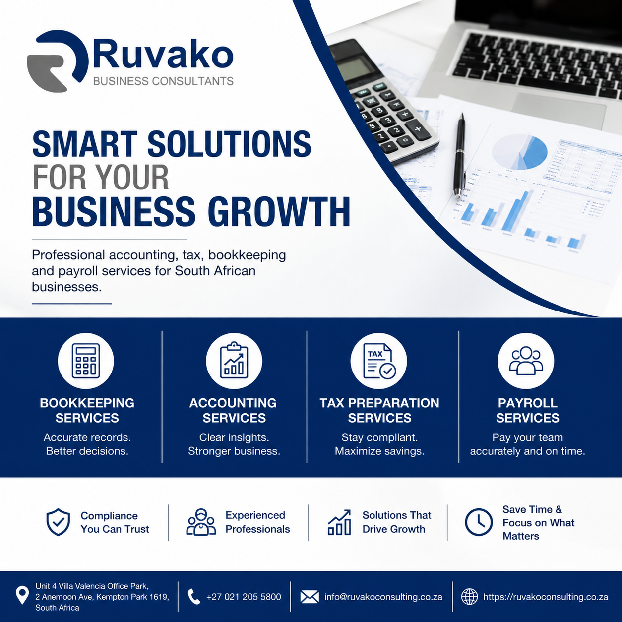 Ruvako Business Consultants Facebook ad: Need help with accounting, bookkeeping, tax, or payroll…
