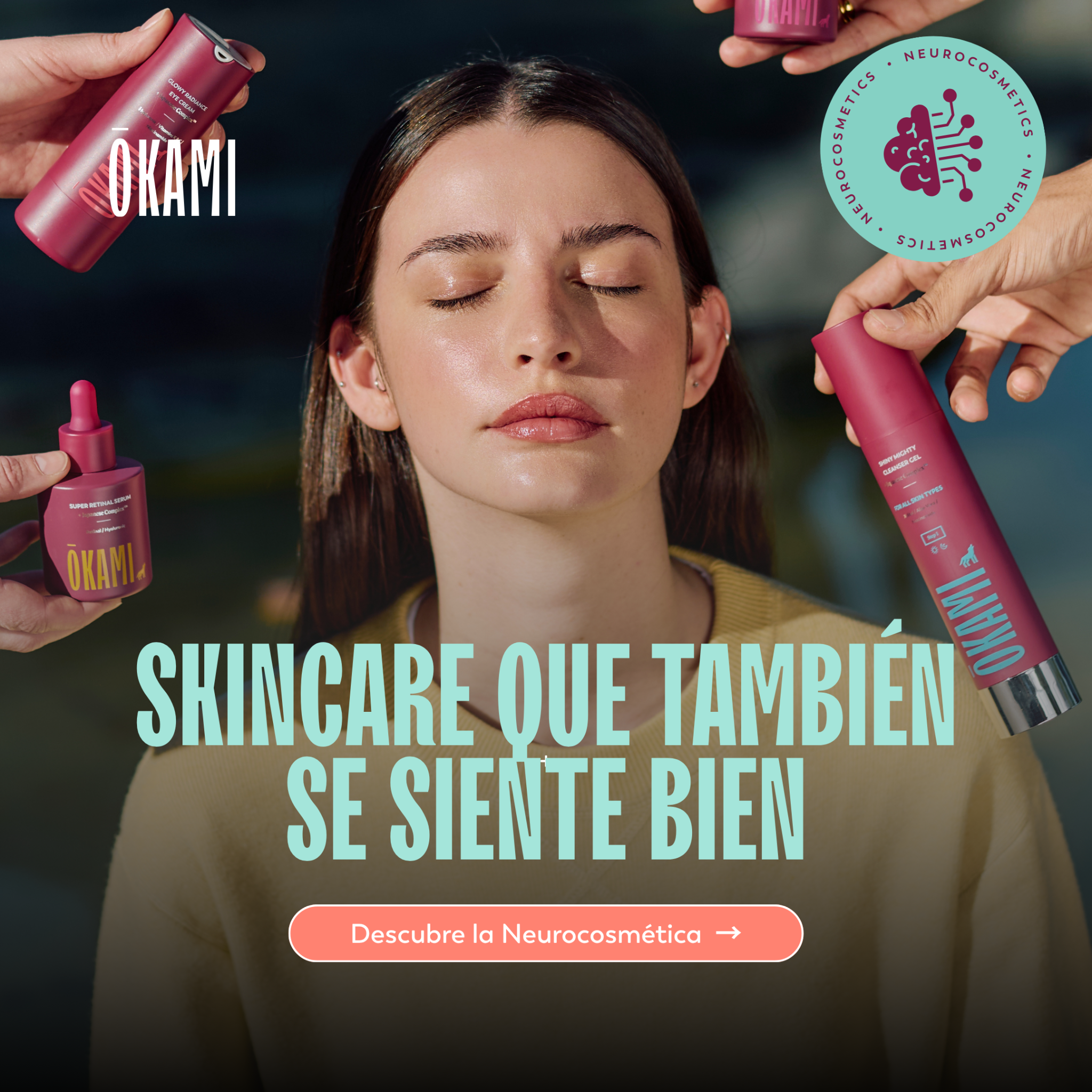 Okami Skincare Facebook ad: Tu piel y tus emociones están más conectadas…
