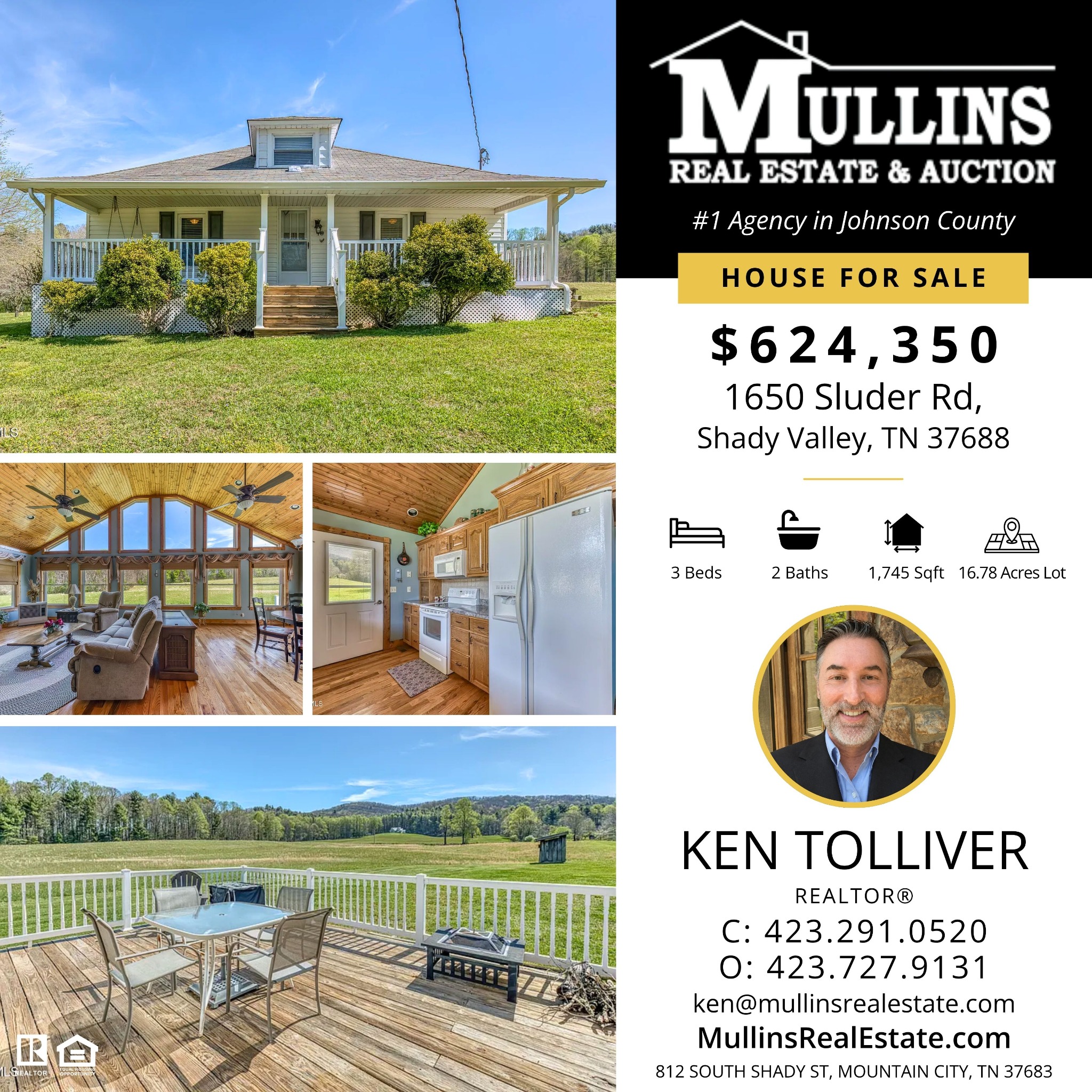 Ken Tolliver, Realtor at Mullins Real Estate & Auction Facebook ad: 1650 Sluder Rd, Shady Valley, TN 37688 | MLS #9994174 |…