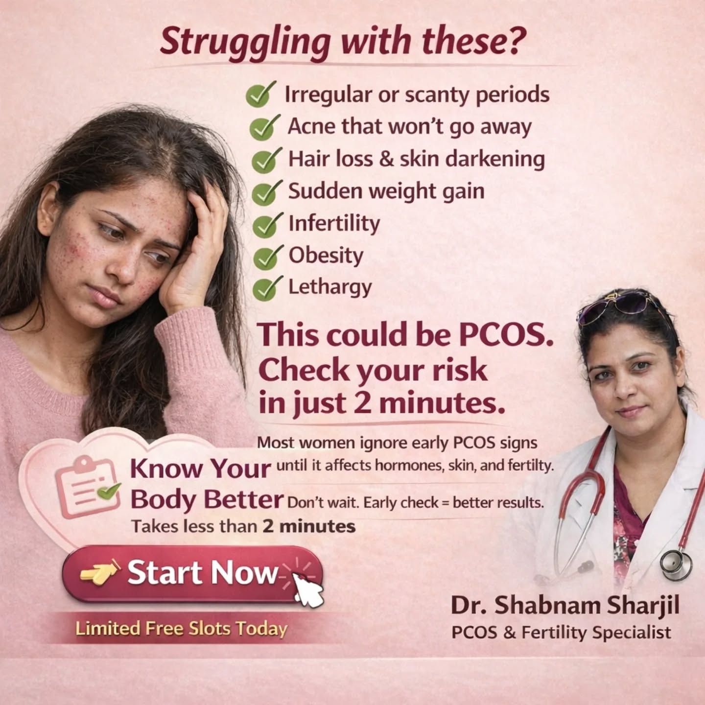 Best PCOS Specialist doctor in India Facebook ad: PCOS Test Online | Free PCOS Symptoms Assessment & Risk…