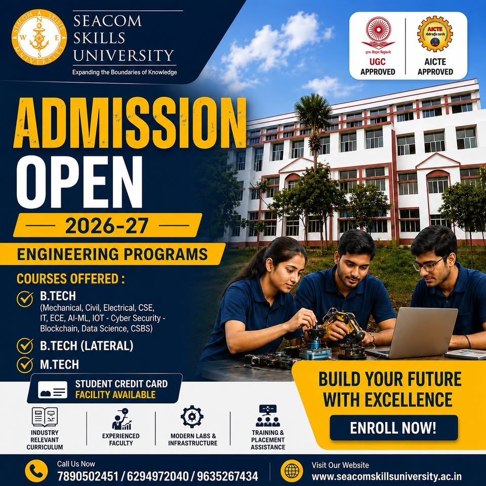 Seacom Skills University Facebook ad: Admissions Open 2026-27 at SEACOM Skills University!