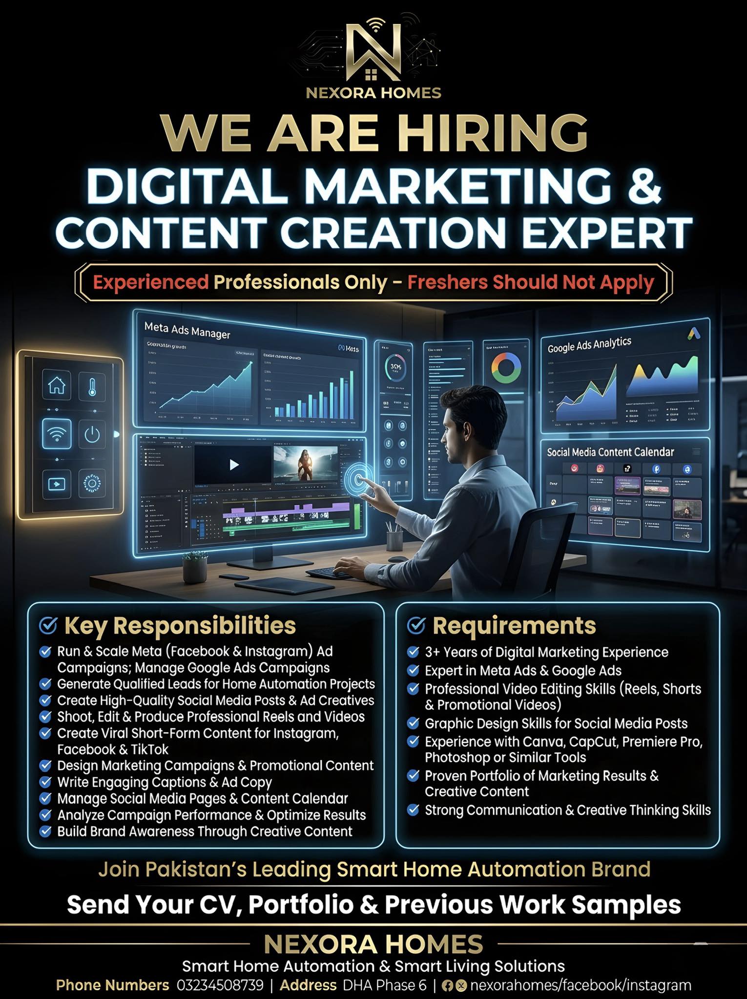 Nexora Homes Automations Facebook ad: WE ARE HIRING, DIGITAL MARKETING & CONTENT CREATION…