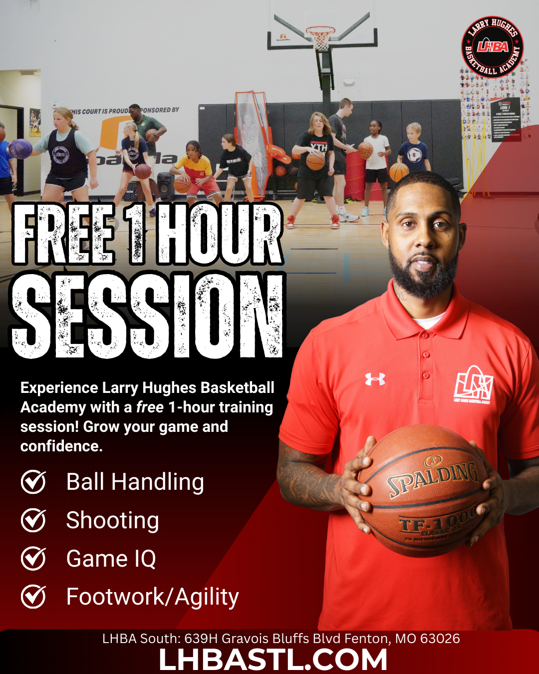 Larry Hughes Basketball Academy Facebook ad: Elevate your game!