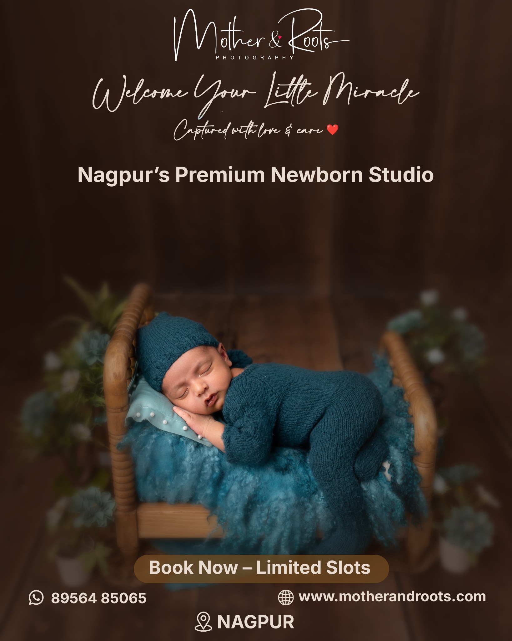 Mother & Roots Facebook ad: Capture Newborn Magic in a Timeless Shoot
