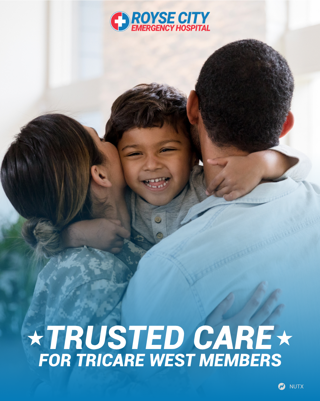 Royse City Emergency Hospital Facebook ad: Trusted Care for TRICARE West Members