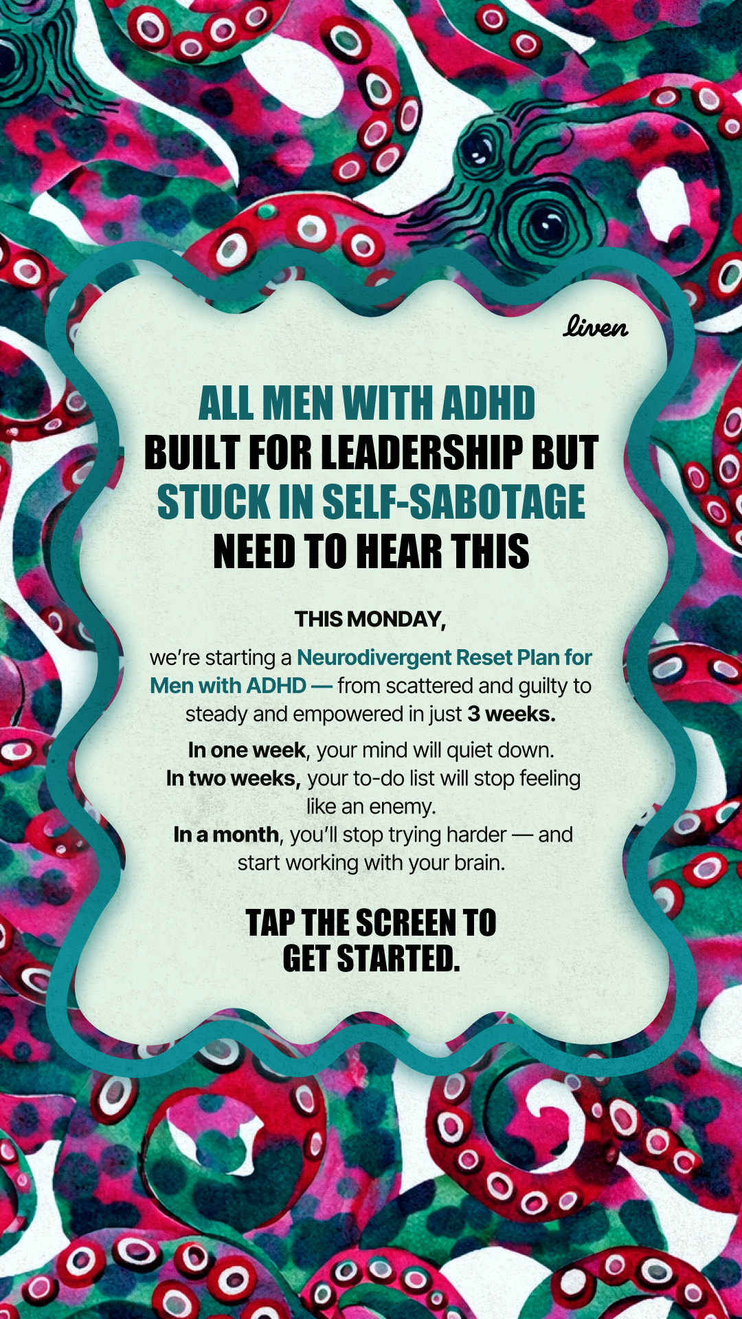 Liven: Train Your Brain to Switch Effortlessly Facebook ad: ADHD Is OK, But Ignoring the Self-Sabotage Isn’t!