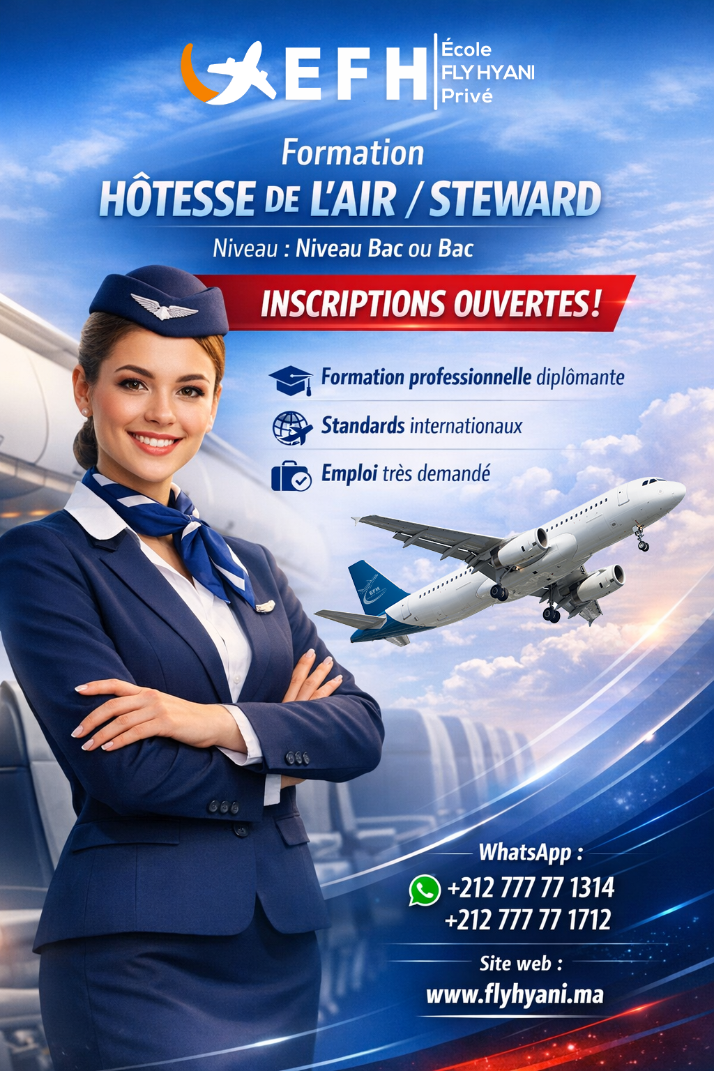 École des hôtesses de l'air et steward FLY HYANI Facebook ad