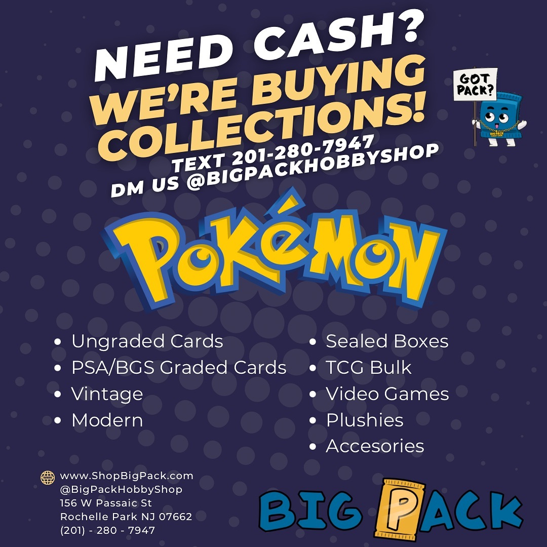 Big Pack Hobby Shop Facebook ad: We need Pokémon, you need cash, let’s make…