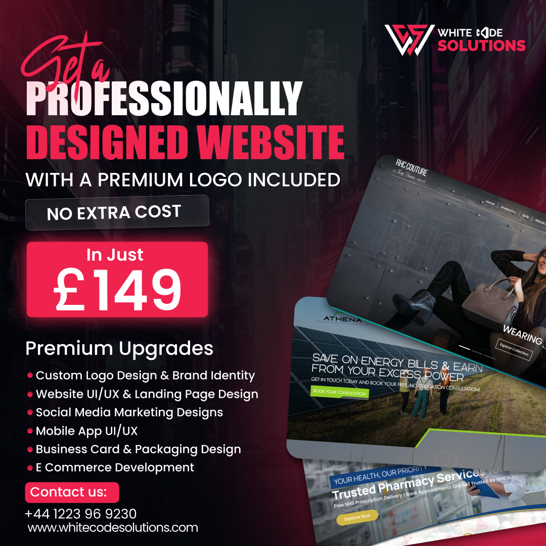 The White Code Solutions Facebook ad: Professional Website + FREE Logo, £149