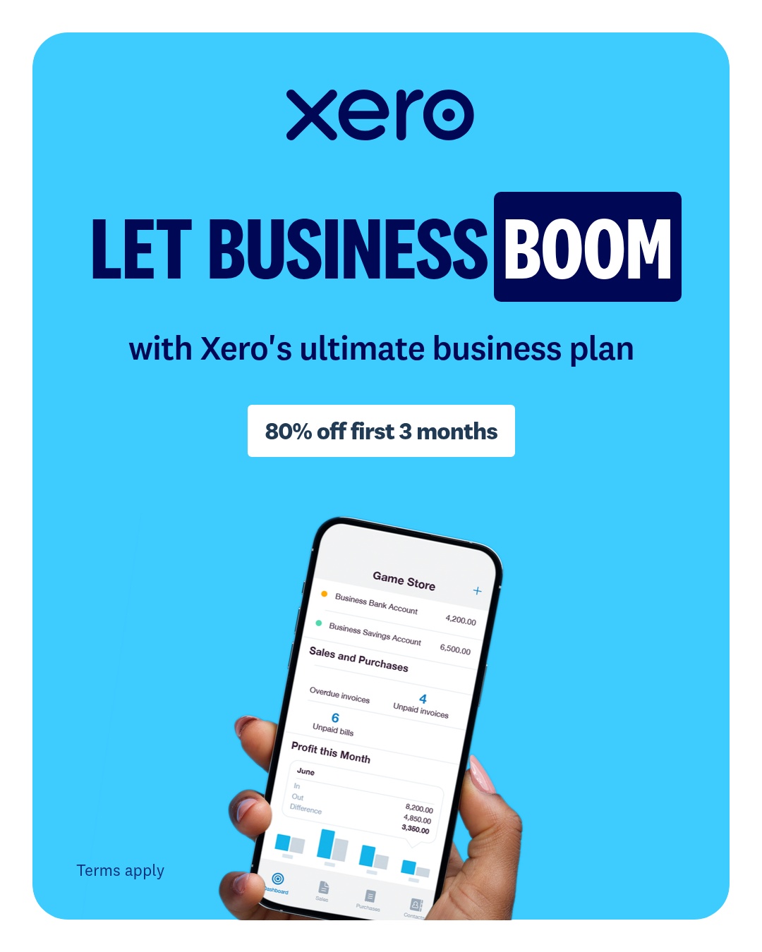 Xero Facebook ad: Less stress. More growth.