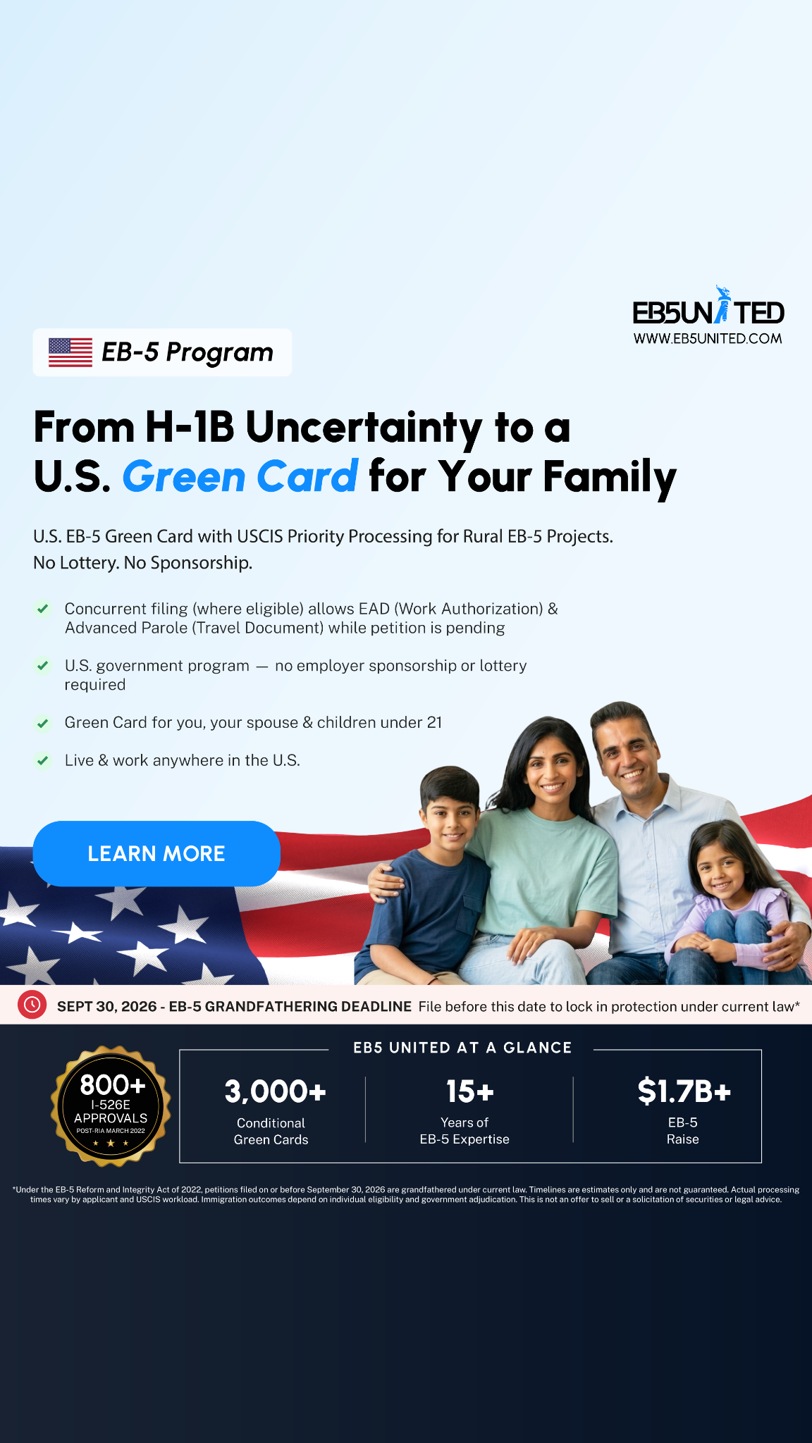 EB5 United Facebook ad from May 22, 2026