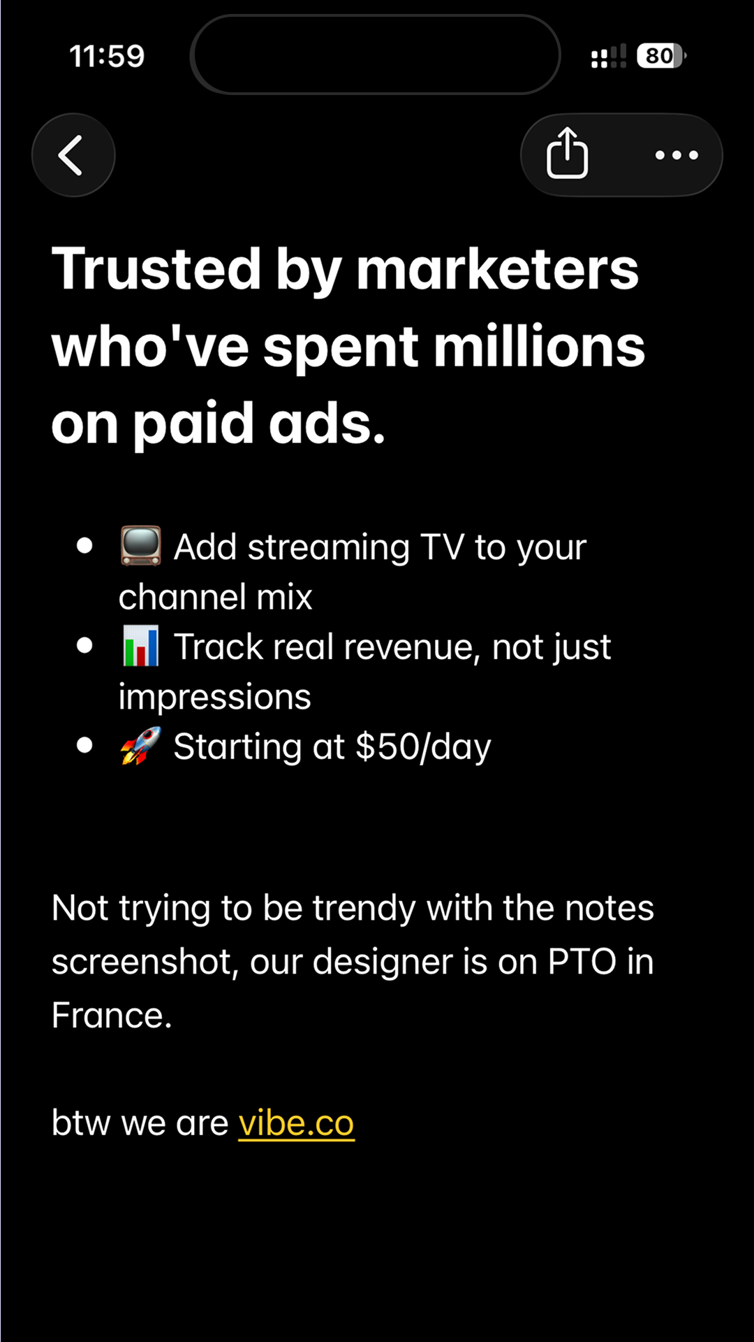 Vibe.co Facebook ad
