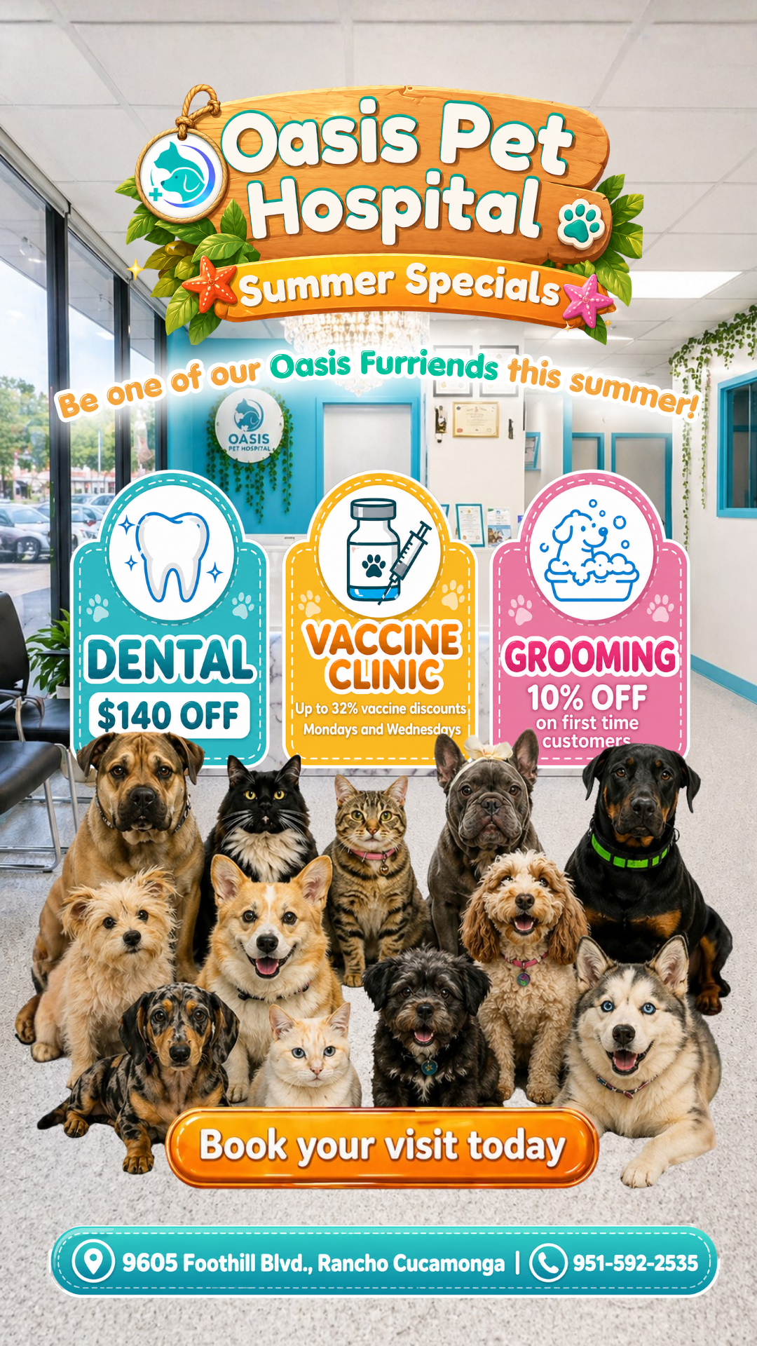 Oasis Pet Hospital Facebook ad: Summer is HERE and so are our exclusive…