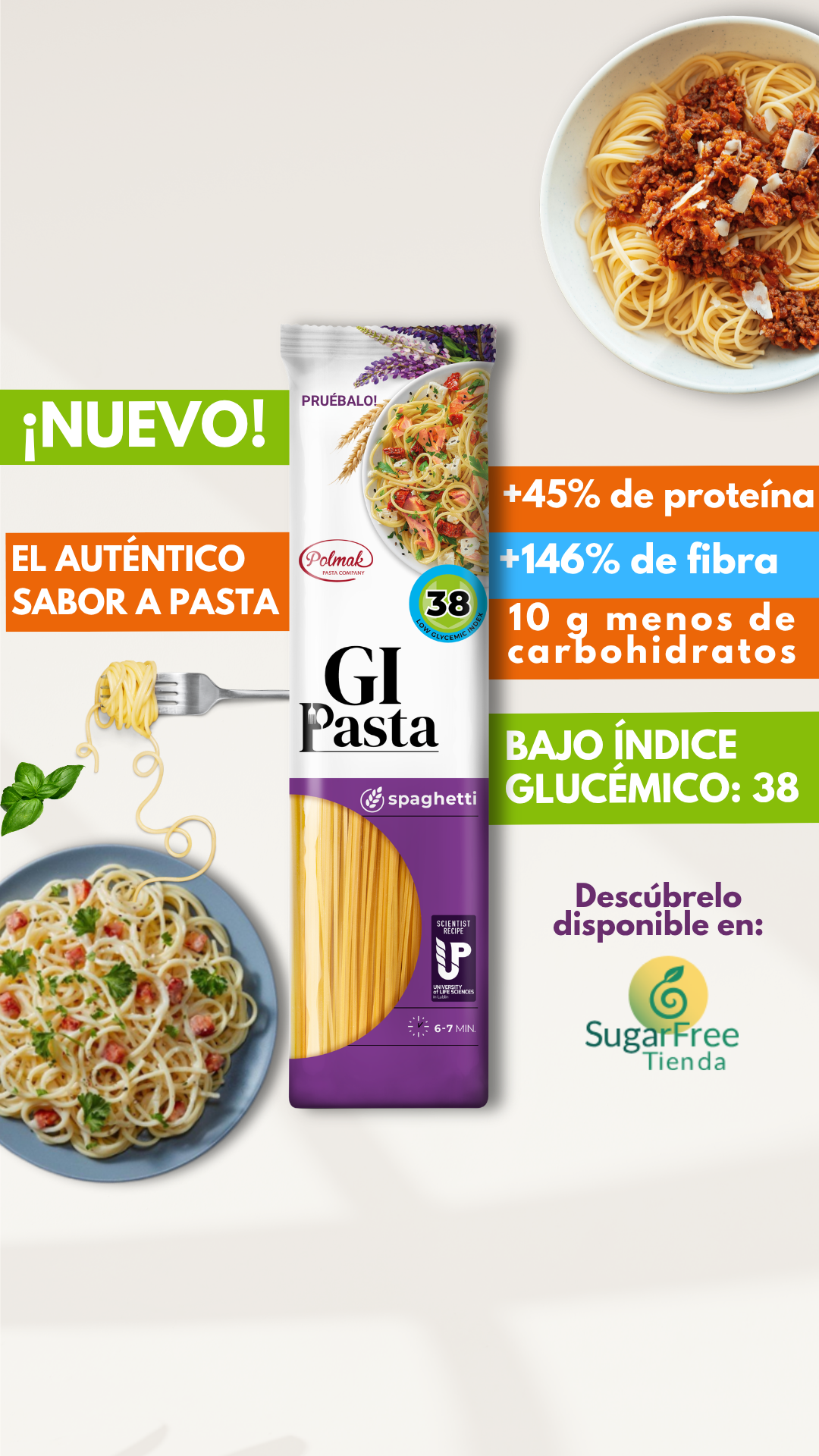 Gi Pasta Facebook ad: ¡NUEVO! Disfruta la pasta sin picos de glucosa.