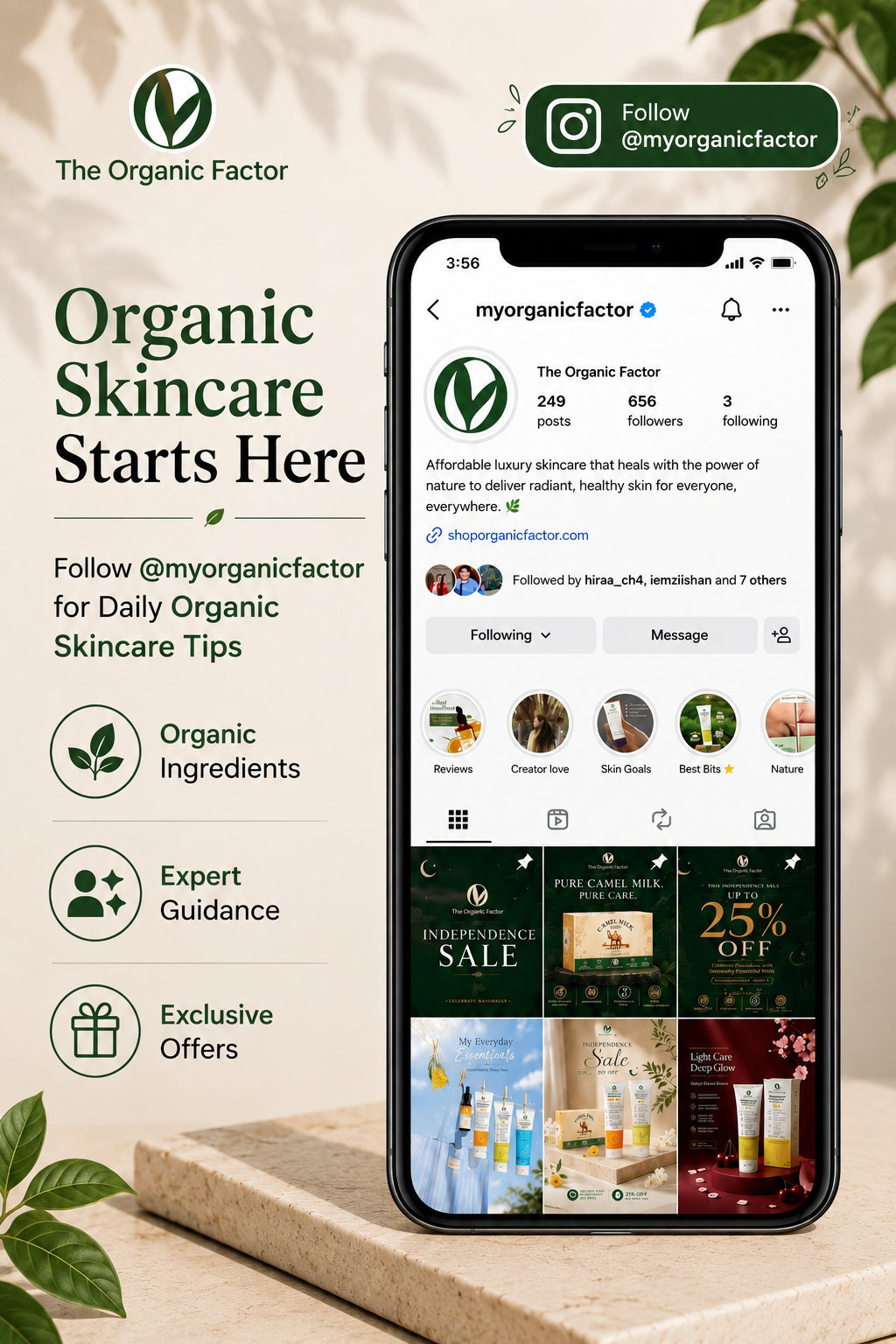 The Organic Factor Facebook ad: Healthy skin starts with the right knowledge.
