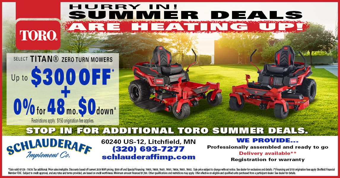 Schlauderaff Implement Co. Facebook ad from Jun 1, 2026