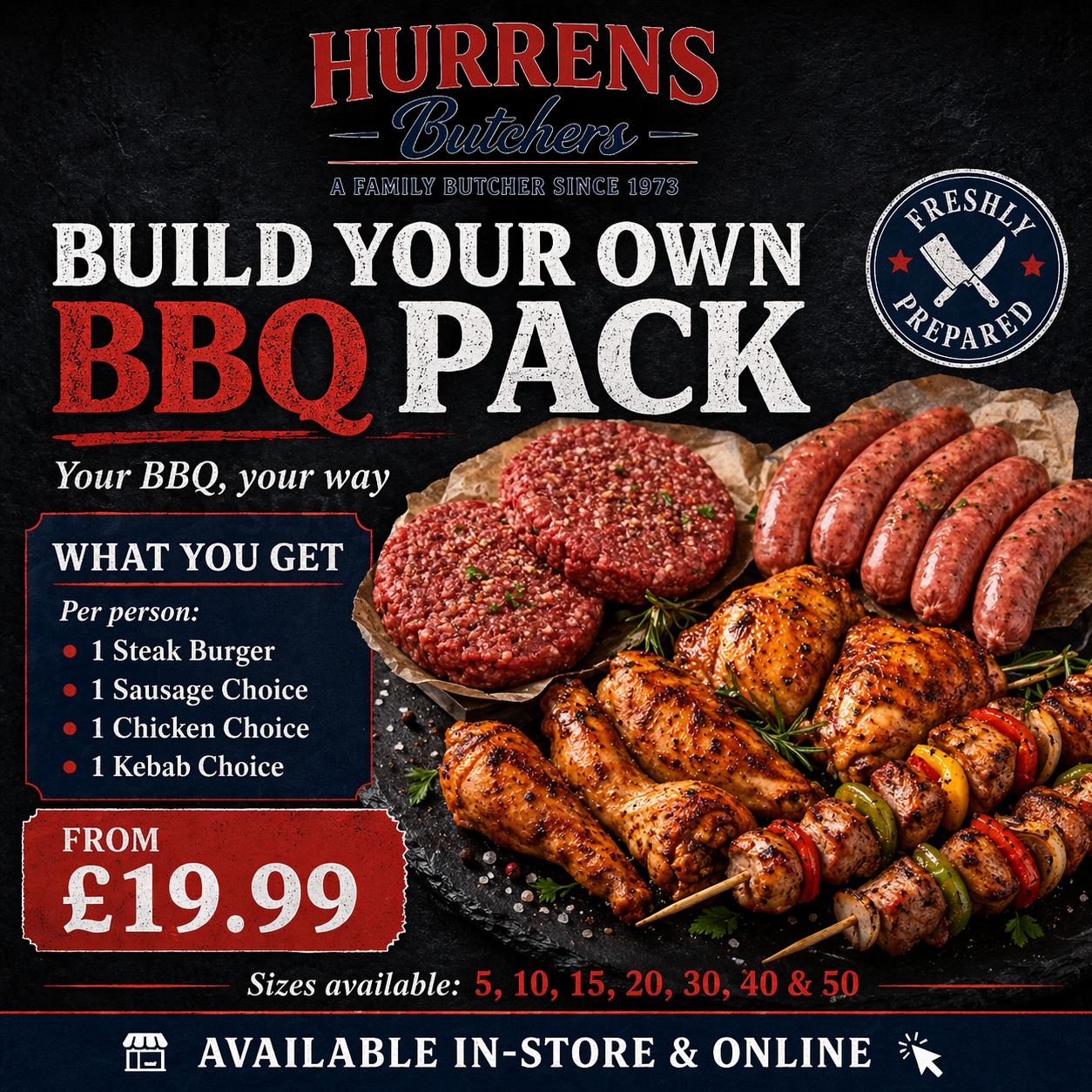Hurrens Butchers of Stevenage Facebook ad: **Build Your Own BBQ Pack at Hurrens Butchers**