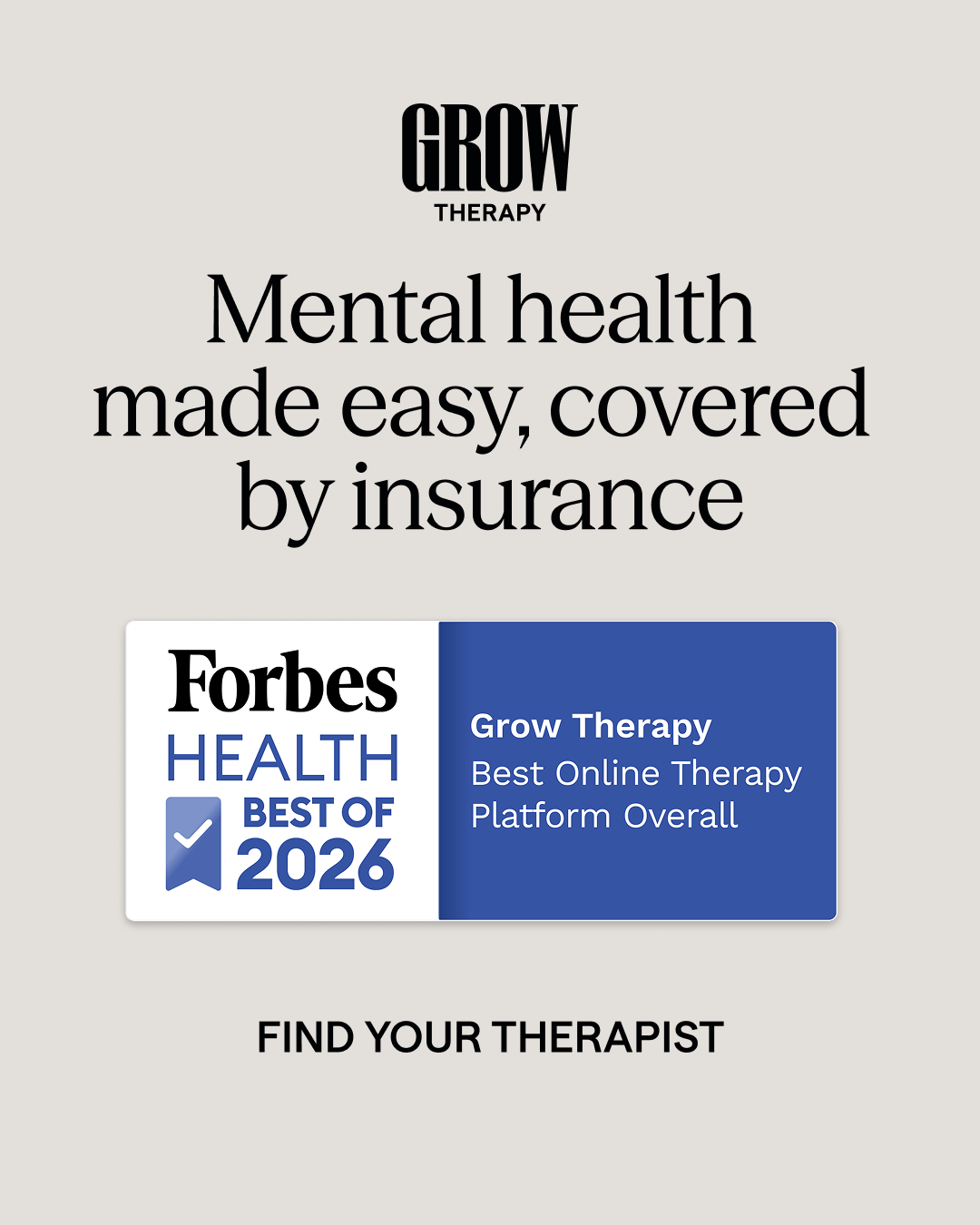 Grow Therapy Facebook ad: The therapy platform experts recommend