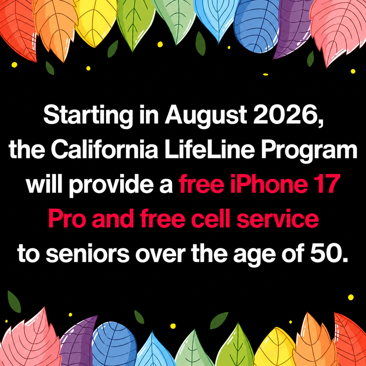 Free Smartphone Pros Facebook ad: Free Smartphone + Free Unlimited Service in California