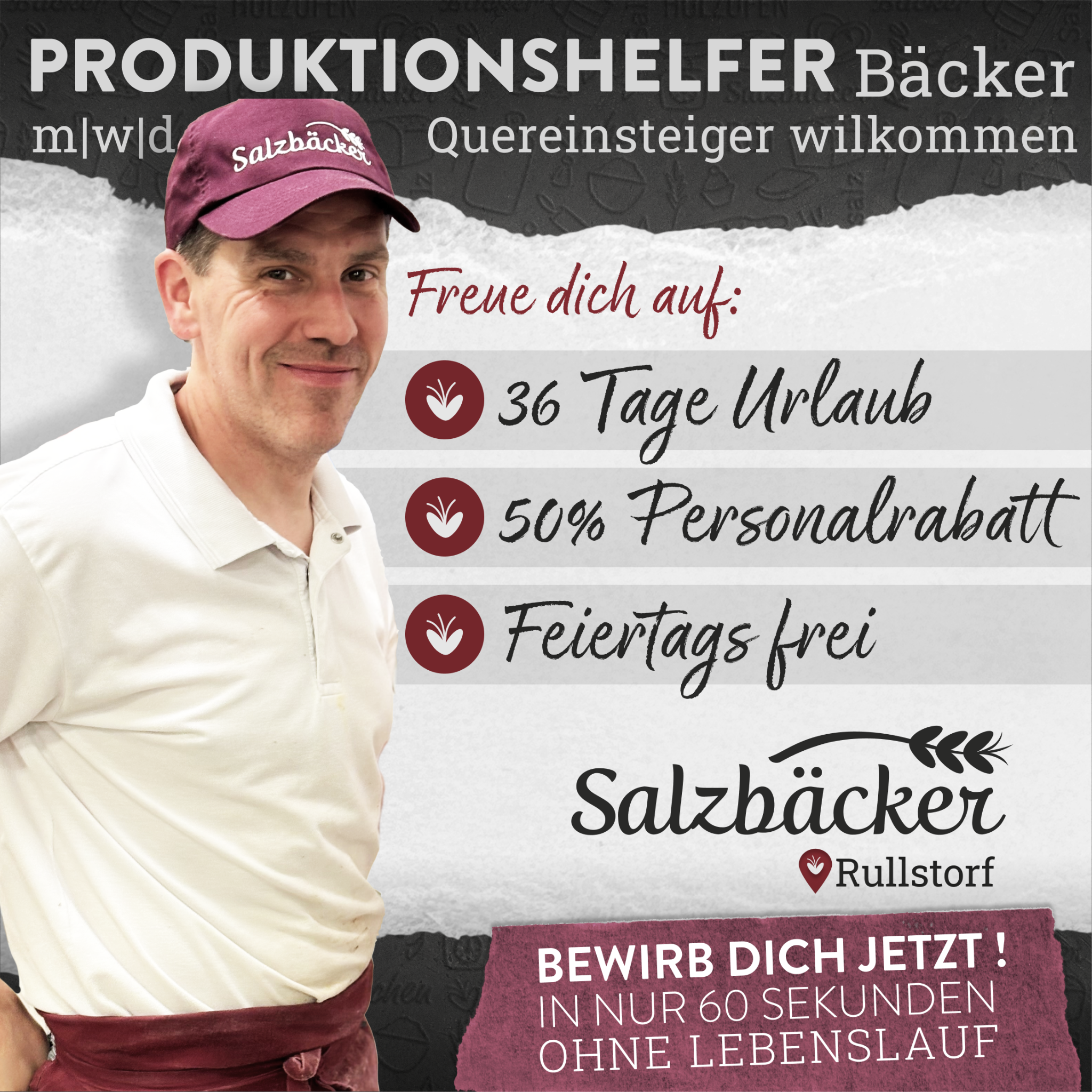 Salzbäcker Facebook ad: Produktionshelfer Bäcker (m/w/d) in Rullstorf bei Salzbäcker