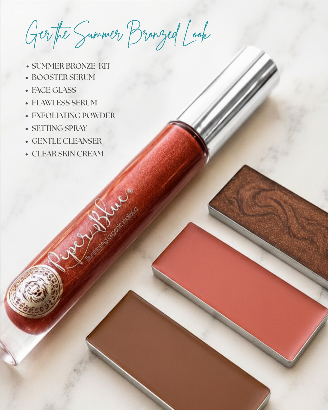 PiperBlue Organic Makeup Facebook ad: Clean beauty, flawless summer results.