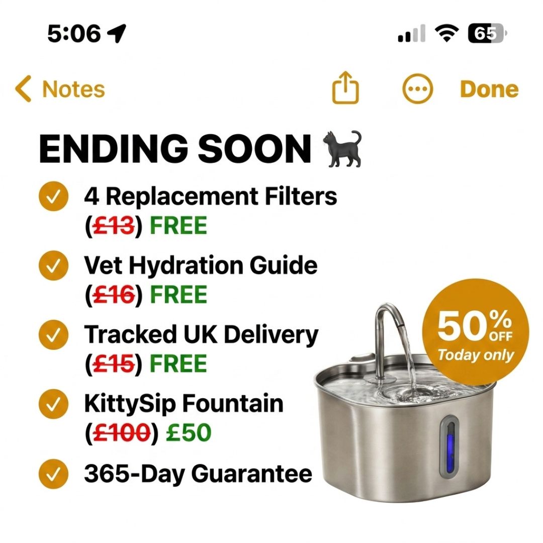 PetHaven Cat Care Facebook ad: KittySip Stainless Steel Cat Water Fountain | 2.2L…