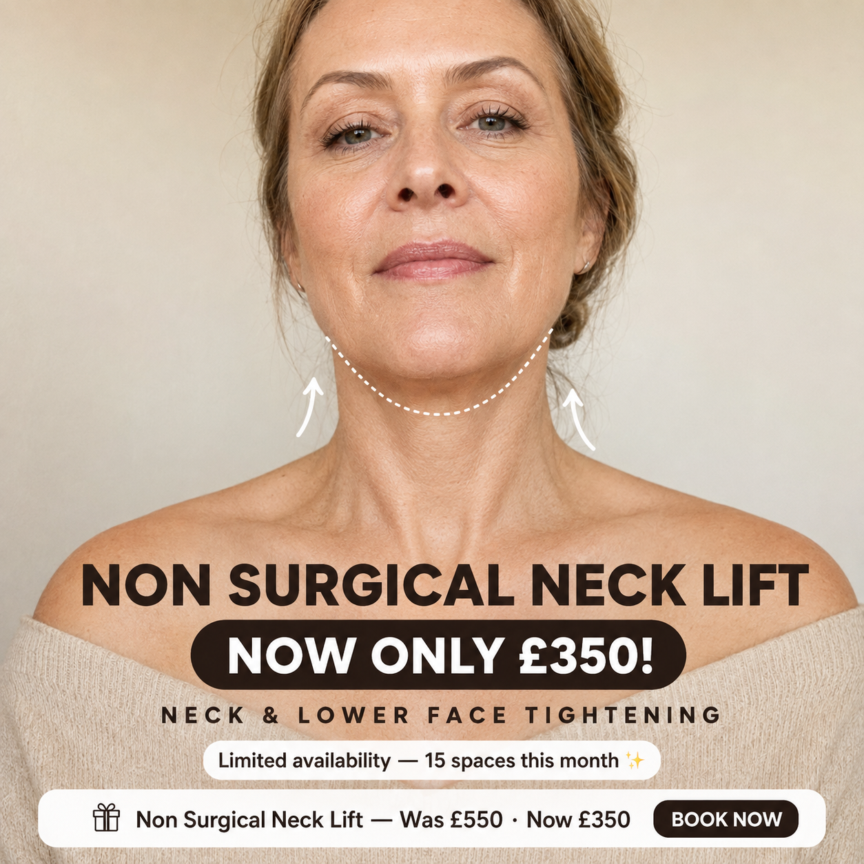 rsakskinandaesthetics Facebook ad: Non Surgical Neck Lift, Now £350 (Was £550)