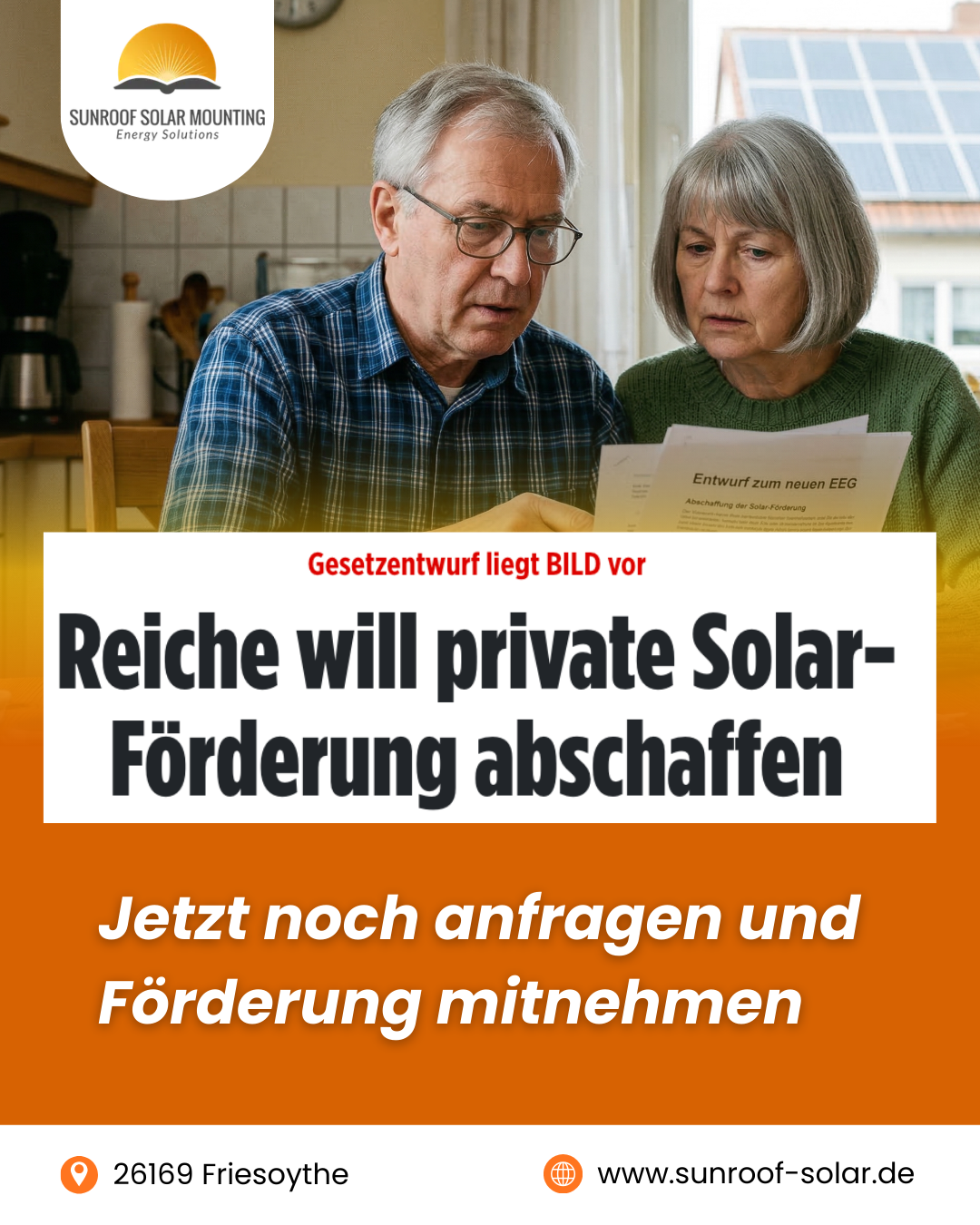 Sunroof Solar Mounting GmbH Facebook ad: In 2 Minuten zum Angebot für Solaranlage